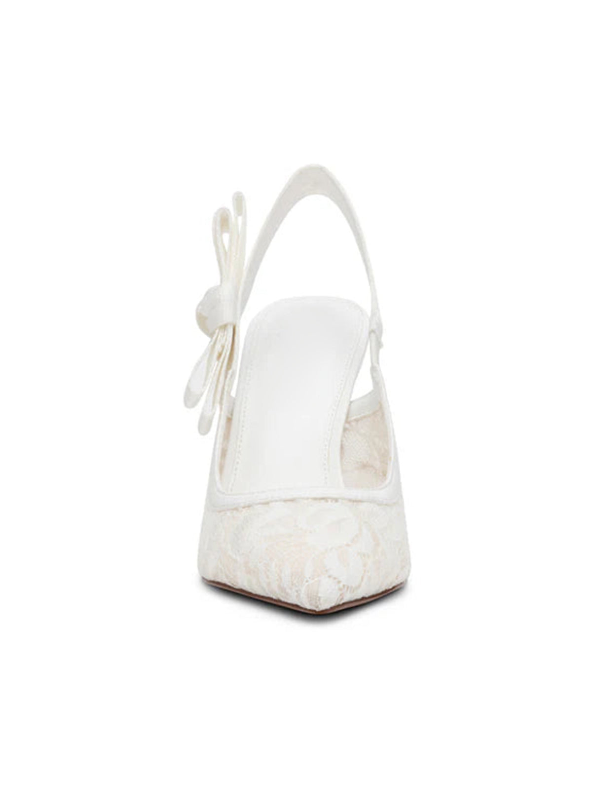 White Lace Mesh Pointed-Toe Slingback With Bow High Heels