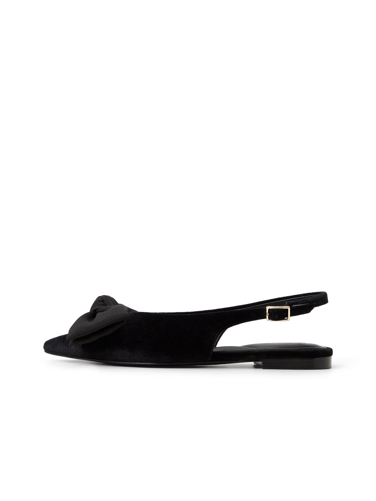 Black Satin Pointed-Toe Front Big Bow Slingback Flats
