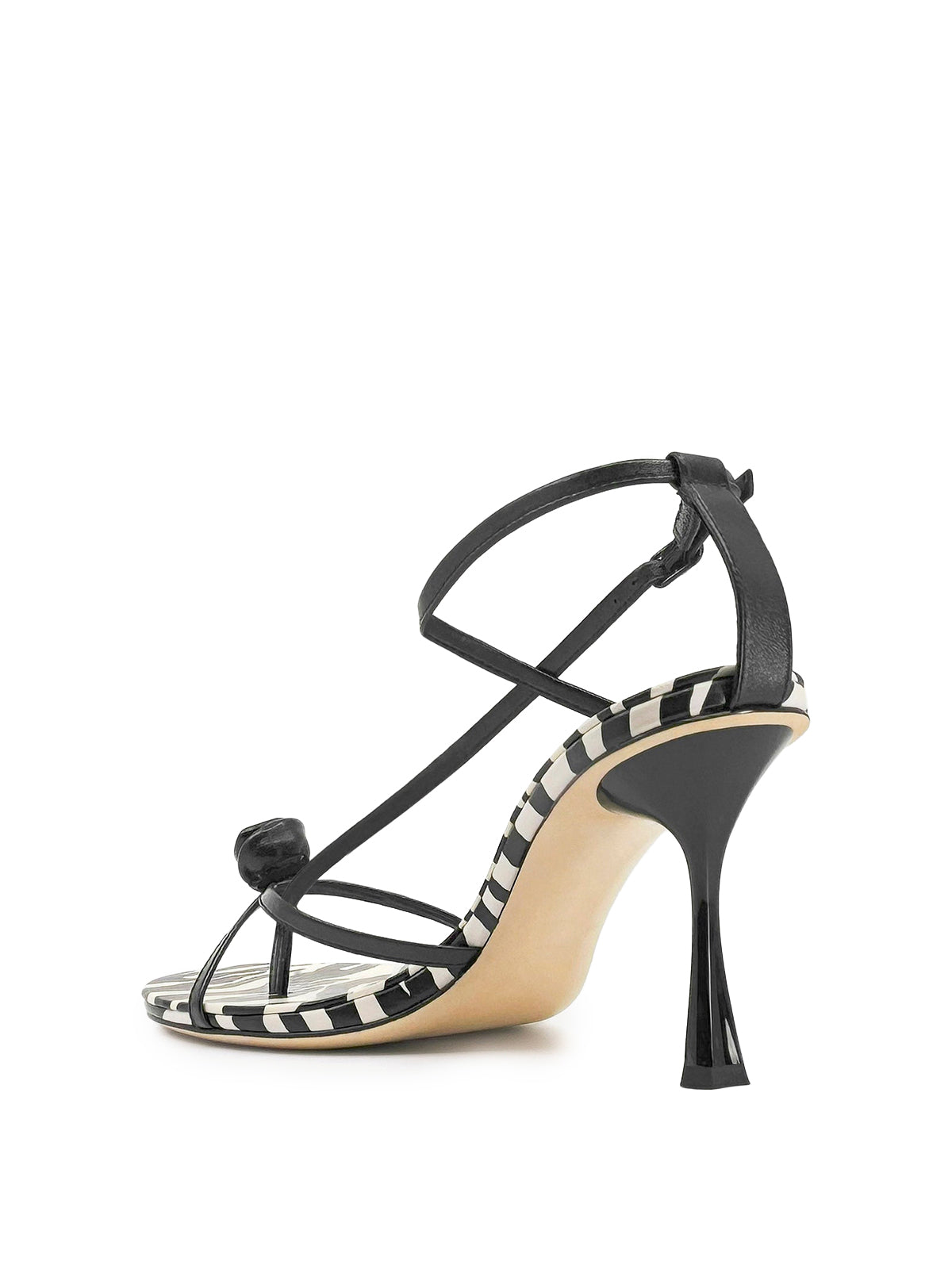 Black Round-Toe Front Rose Strappy High Heels