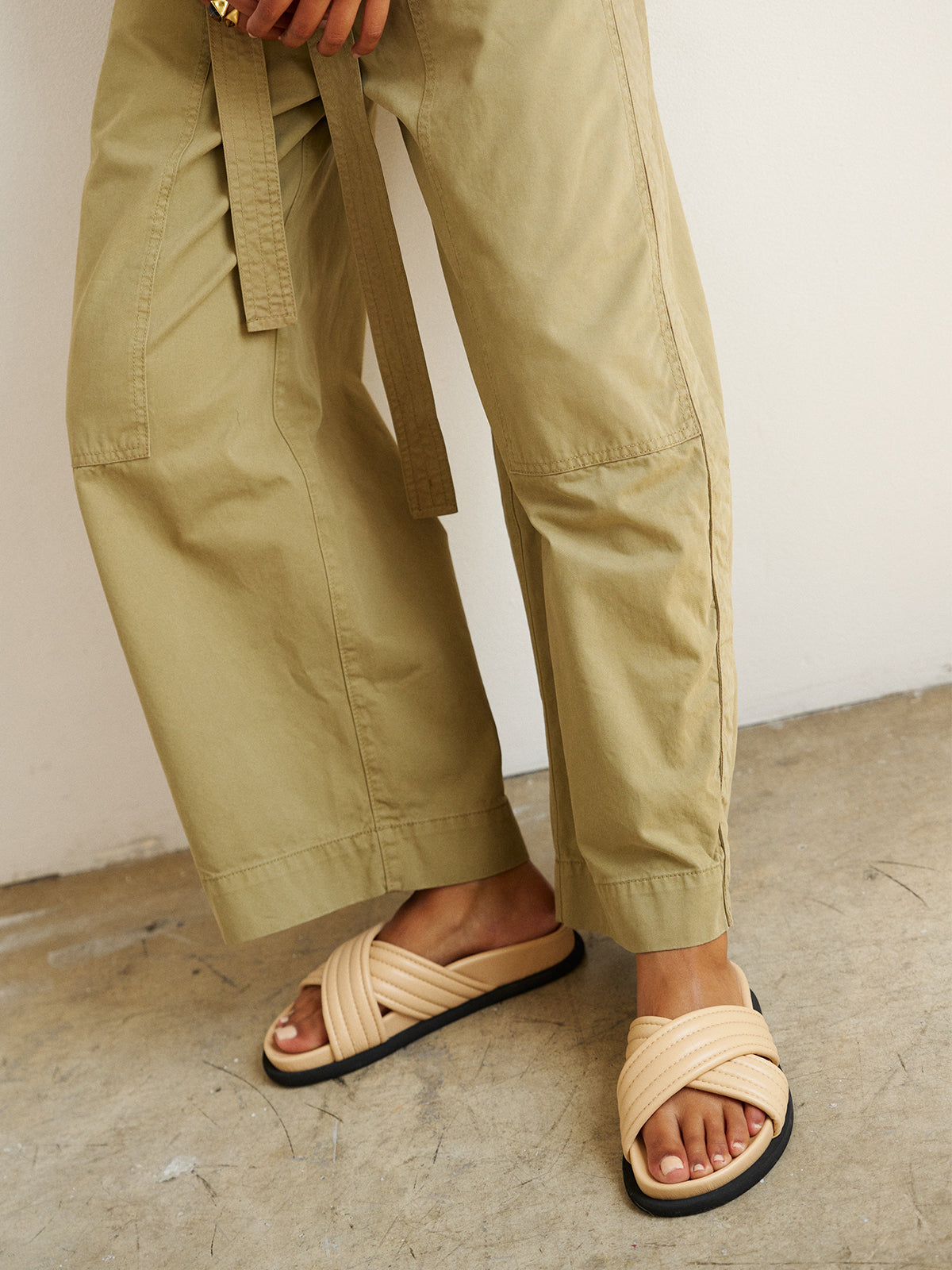 Beige Square-Toe Crossed Straps Chic Backless Flats