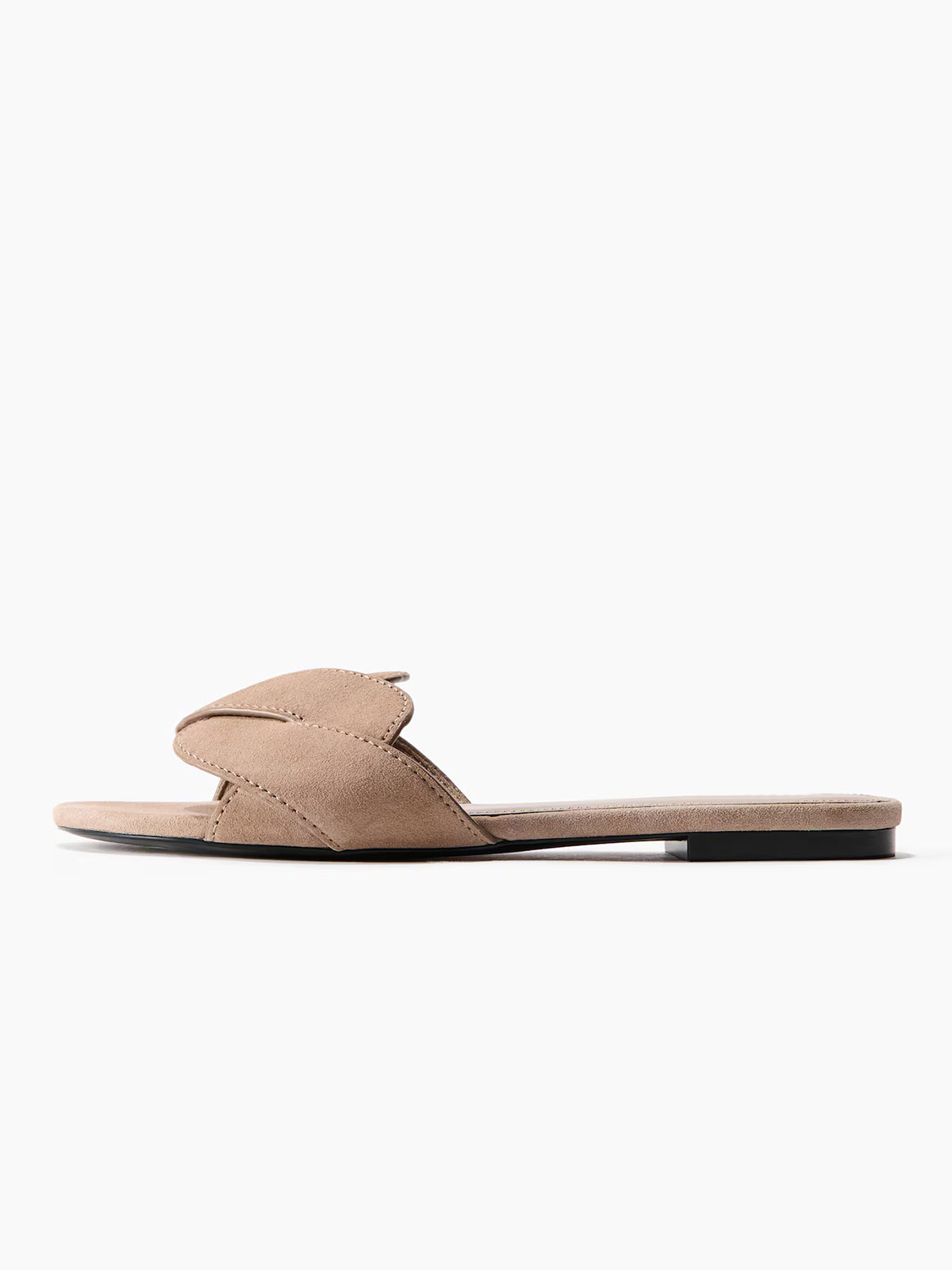 Sand Faux Suede Square-Toe Braided Strap Flats Sandals