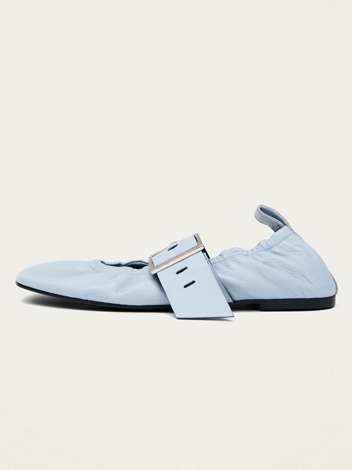 Blue Square-Toe Big Buckle Middle Strap Chic Ballet Flats