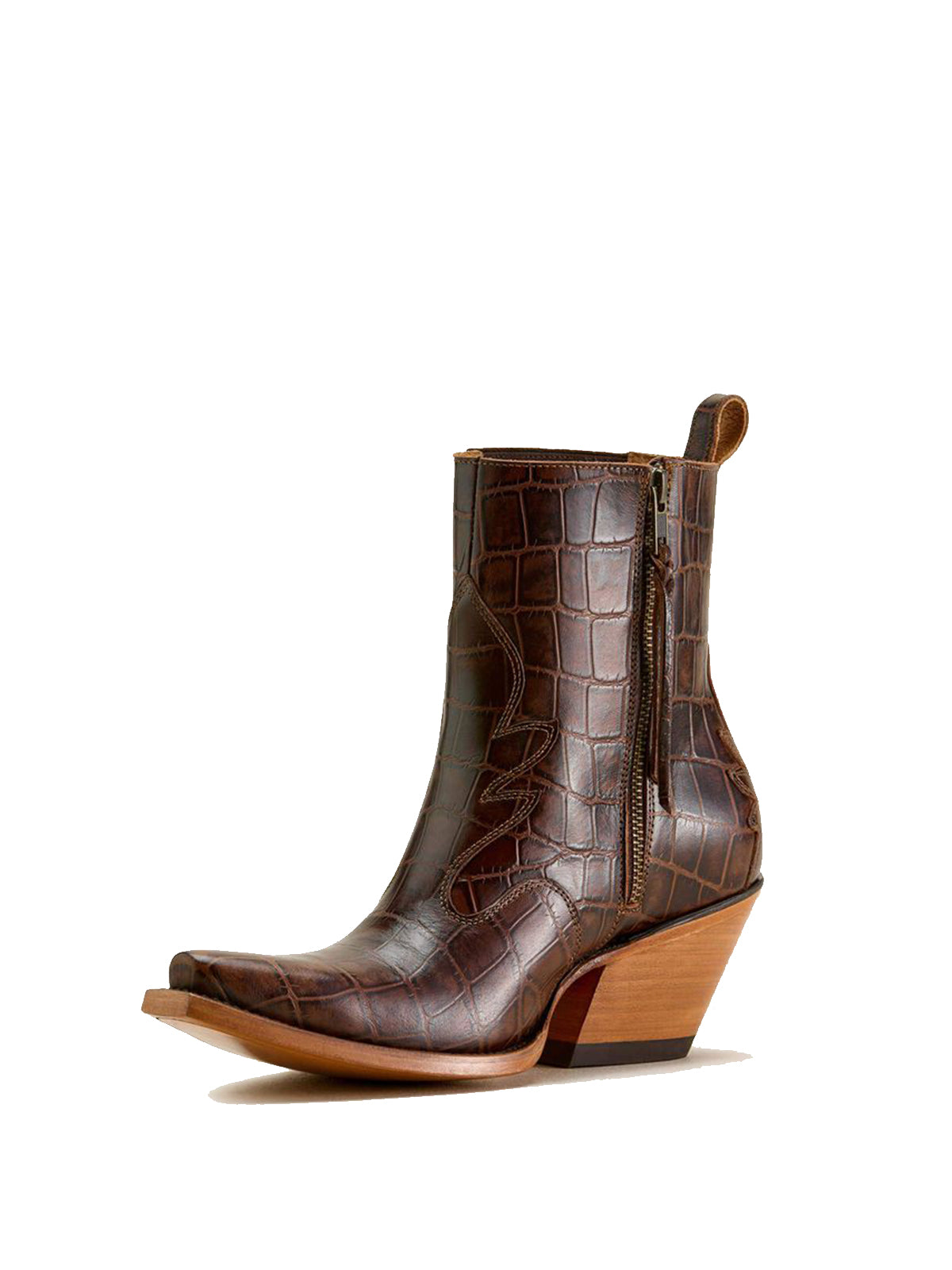 Coffee Stone-Print Snip-Toe Full-Zip Ankle Cowgirl Boots