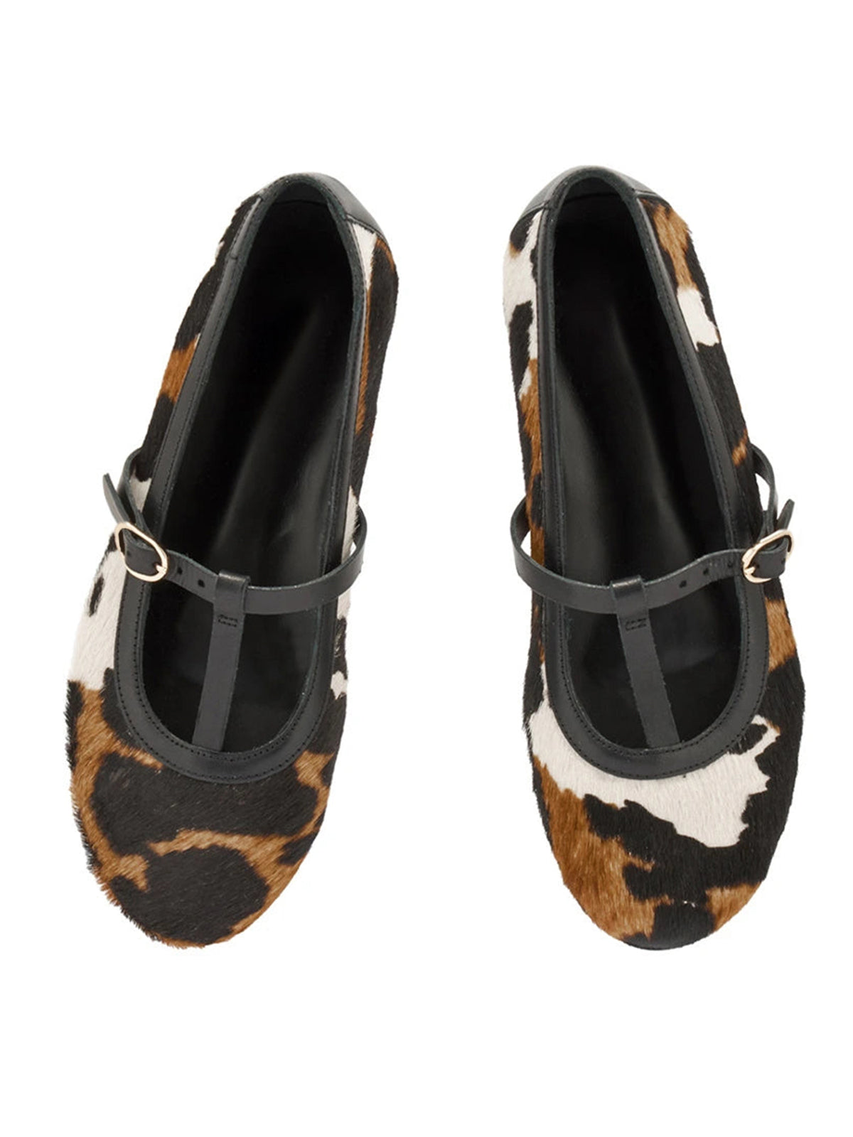 Classic Cow Print Round-Toe T-Strap Chic Ballet Flats