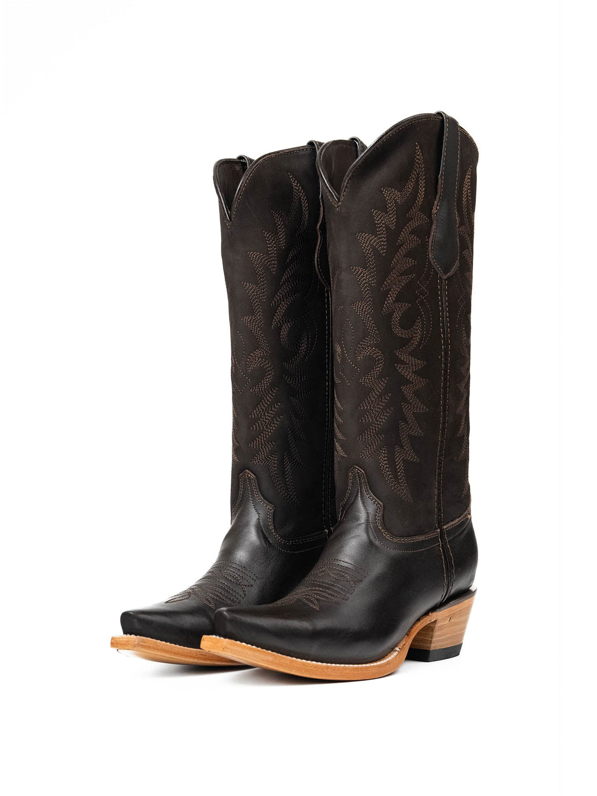 Dark Brown Western Snip-Toe Wide Calf Knee High Cowgirl Boots