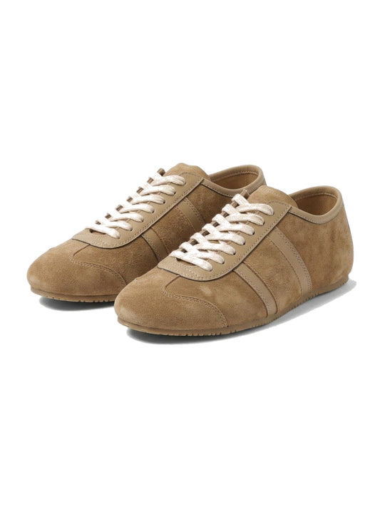 Brown Cow Suede And Cow Leather Round-Toe Lace-Up Flats Sneakers