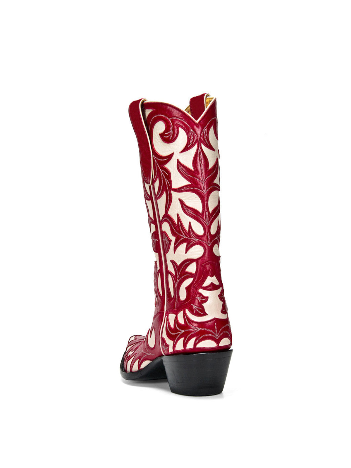 Contrast Red And White Snip-Toe Decorative Inlay Mid Calf Cowgirl Boots