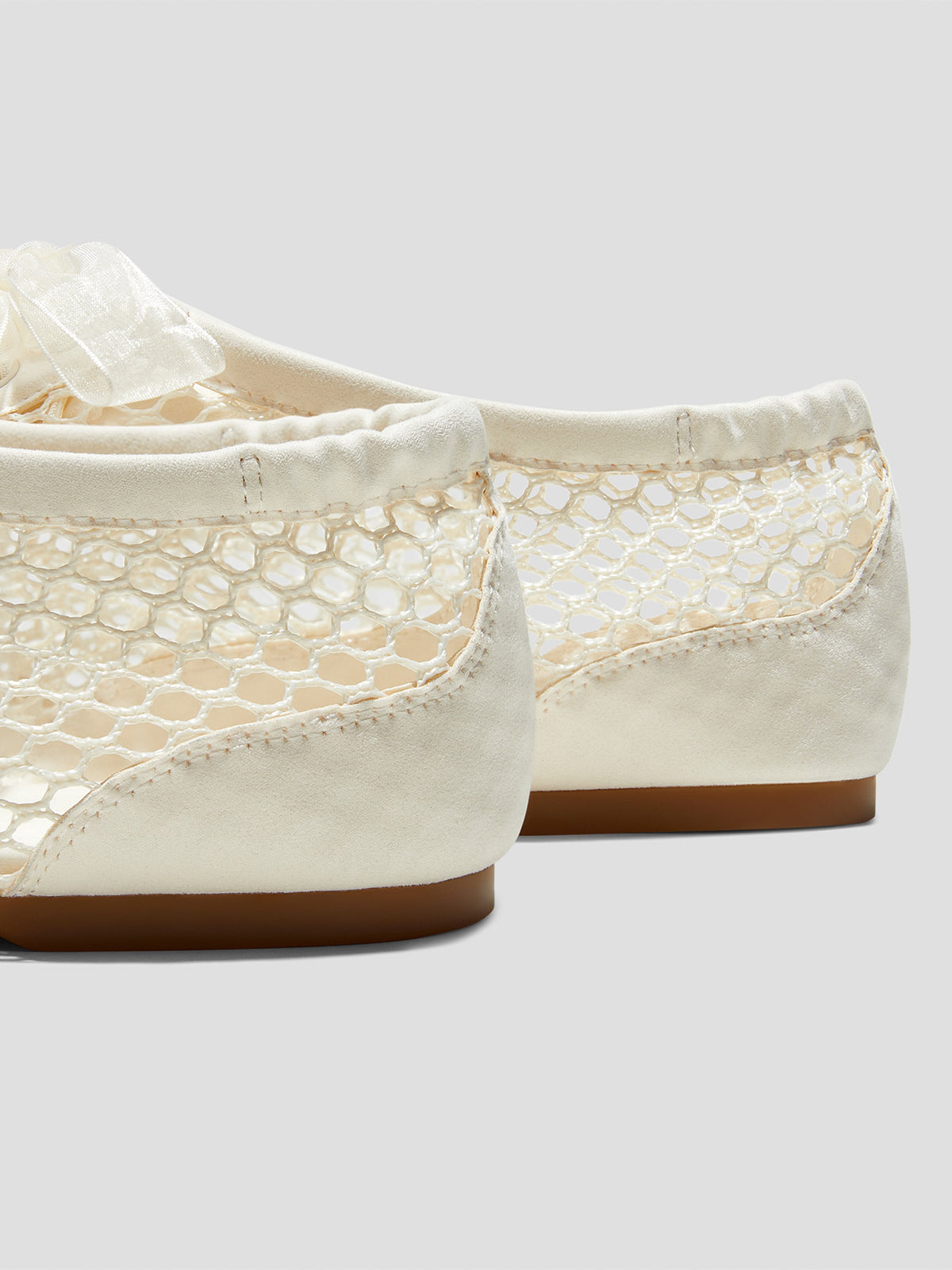 Ivory Mesh And Faux Suede Square-Toe Floral Embroidery Lace-Up Flats