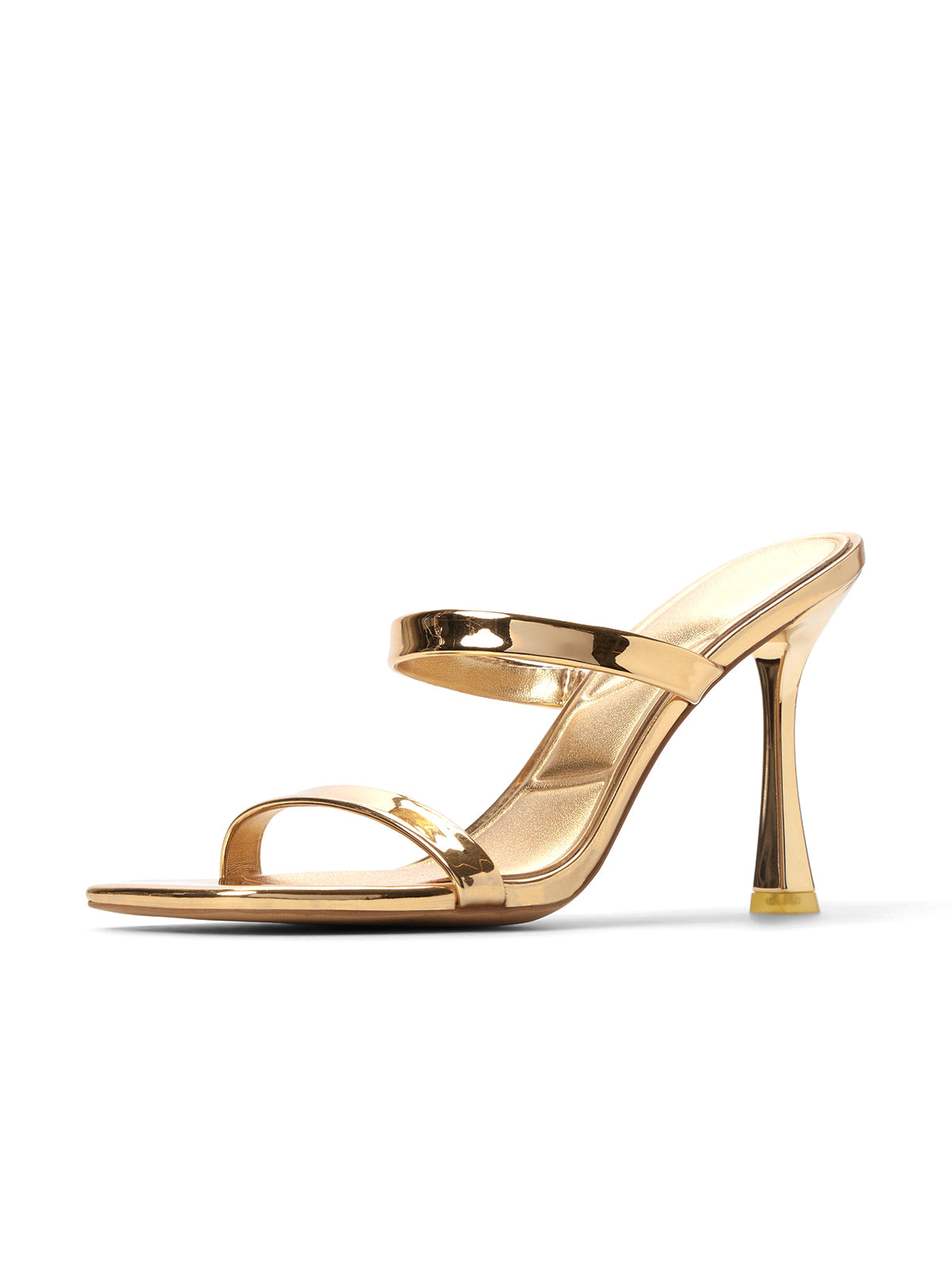Metallic Gold Open Square-Toe Double Straps High Heels