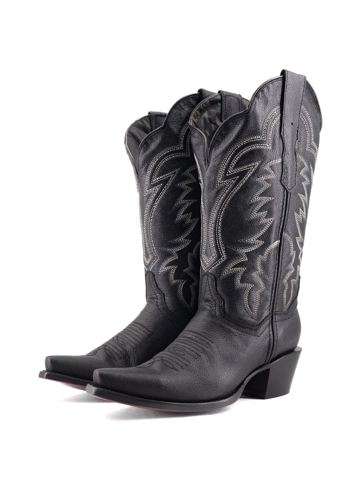Western Snip-Toe Embroidery Mid Calf Cowgirl Boots - Black