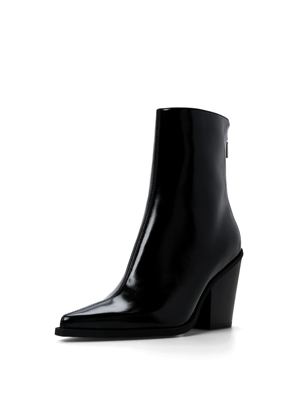 Black Pointed-Toe Back Full-Zip Ankle Cowgirl Boots