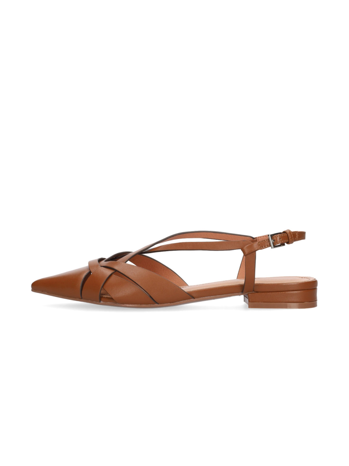 Tawny Pointed-Toe Crossed Back Strap Chic Flats