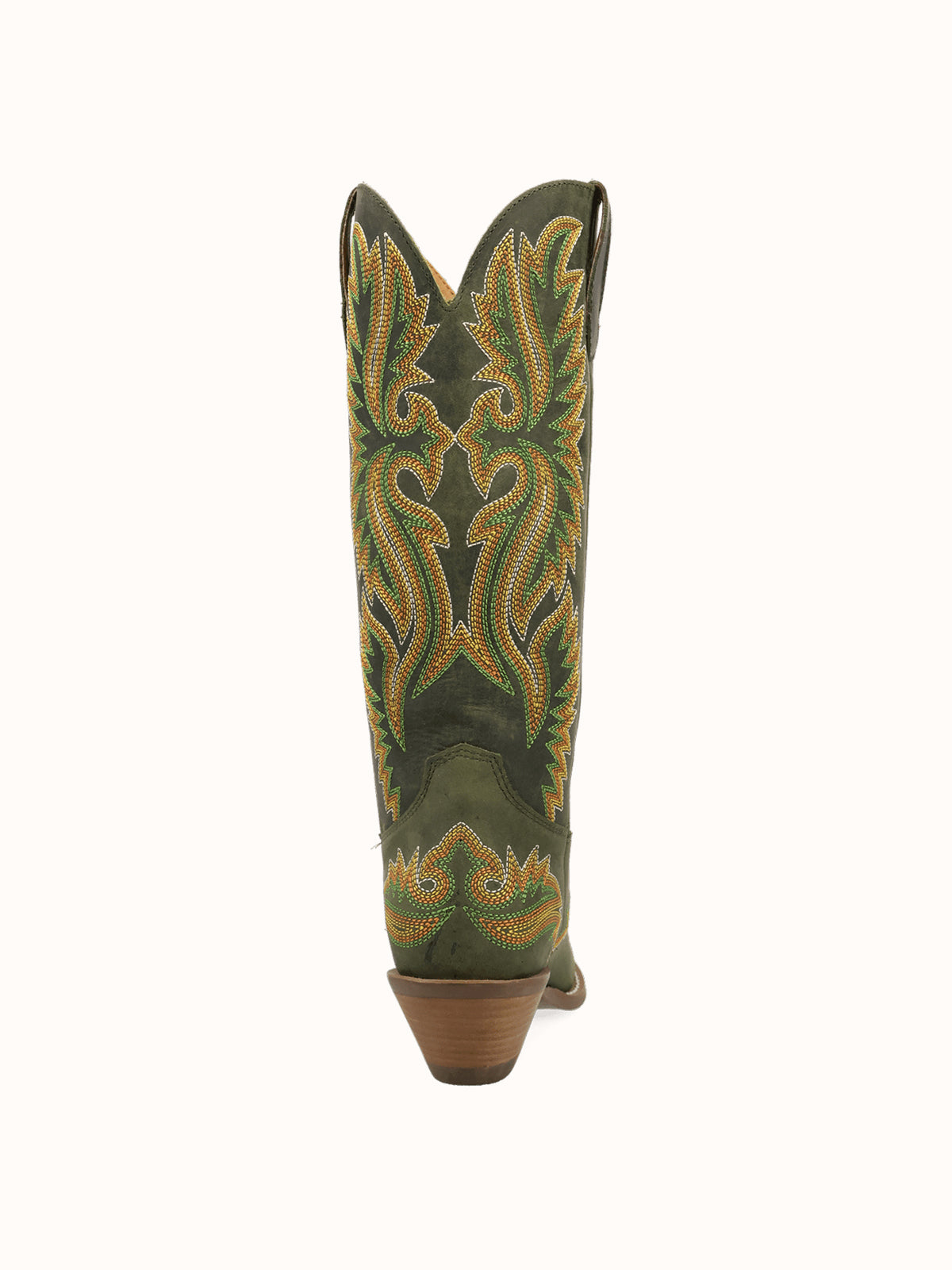 Olive Green Snip-Toe Chic Flame Embroidery Sleek Mid Calf Cowgirl Boots