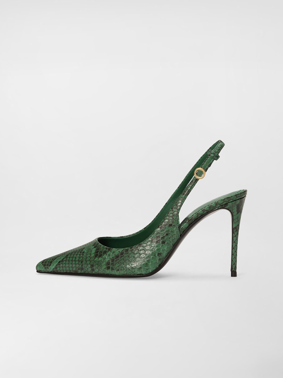 Green Snakeskin Print Pointed-Toe Buckle Slingback High Heels Pumps