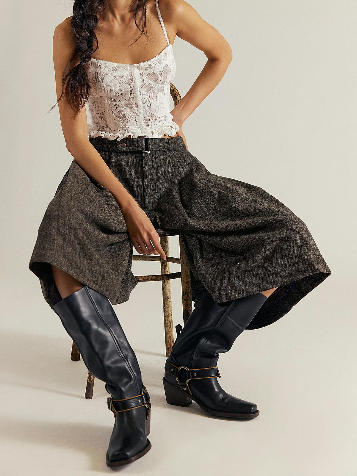 Washed Black Square-Toe Western Mid Calf Cowgirl Boots