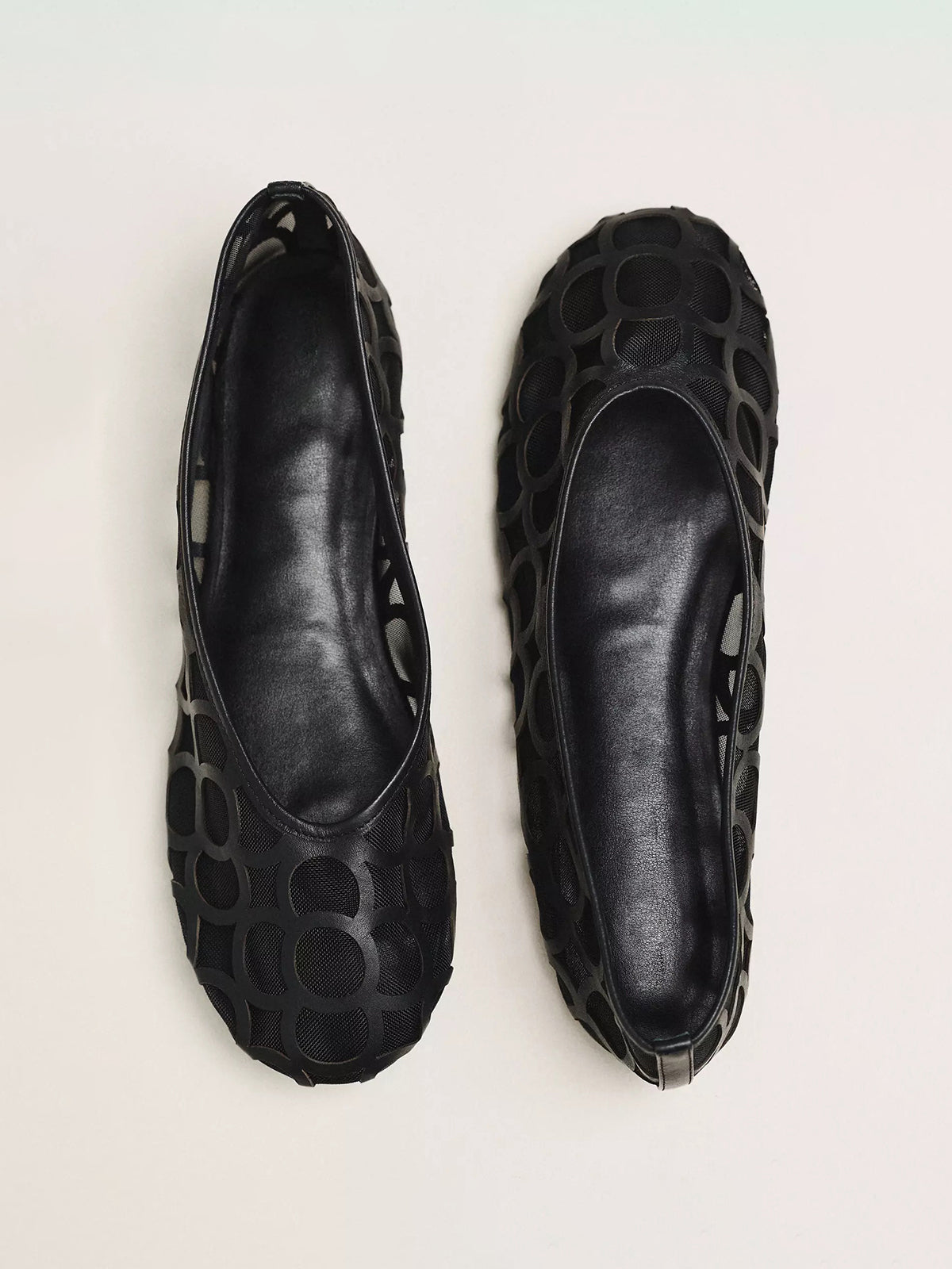 Black Vegan Leather Round-Toe Cutout With Mesh Ballet Flats