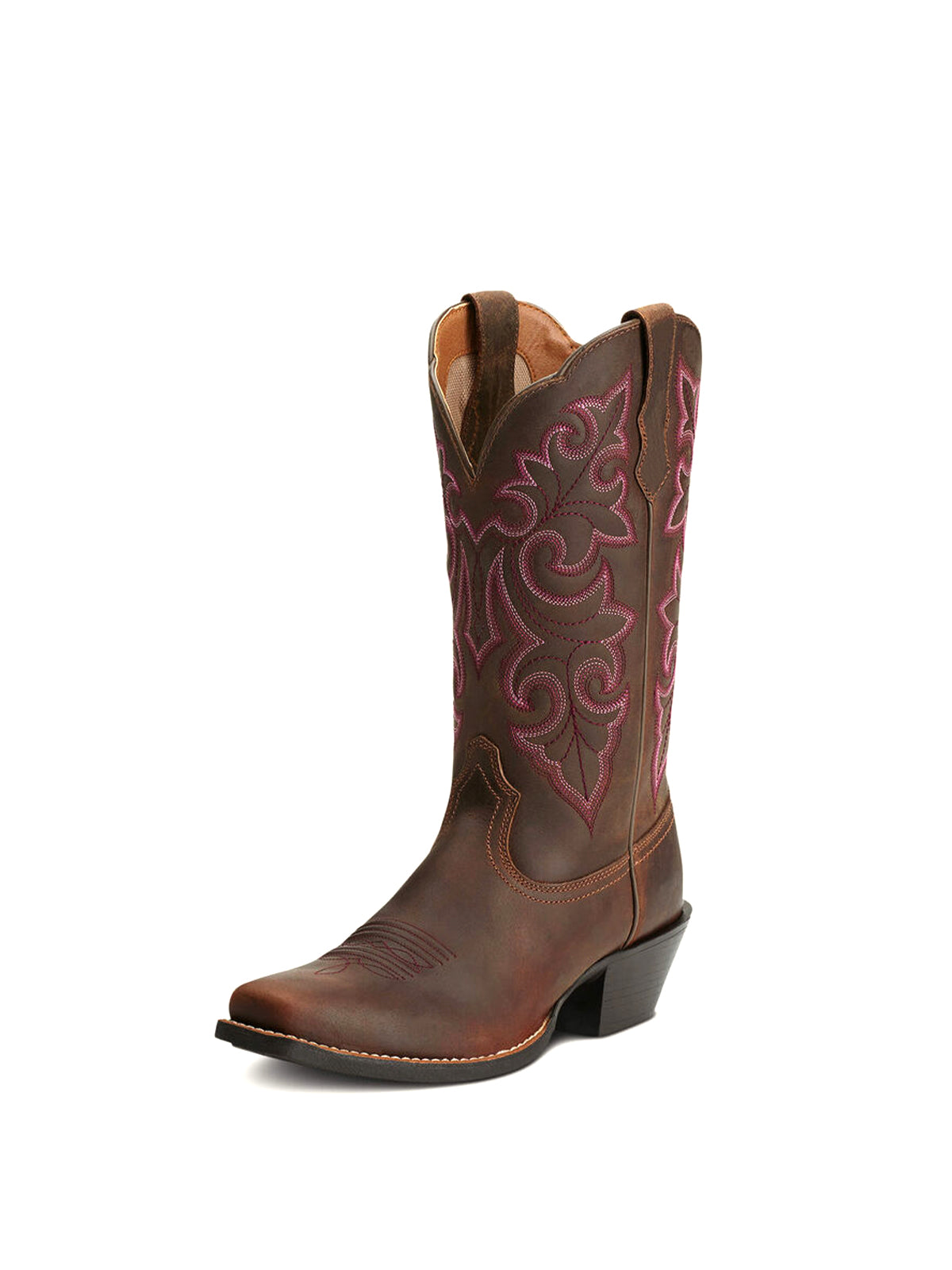 Burgundy Square-Toe Stitching Western Mid Calf Cowgirl Boot