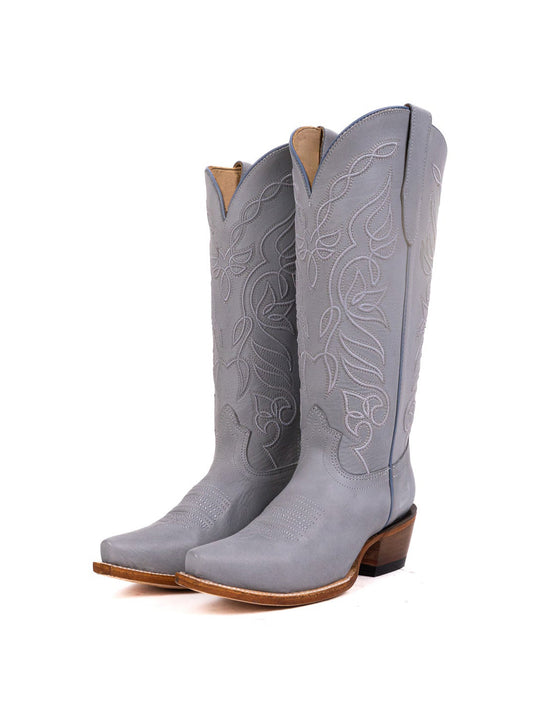 Sapphire Snip-Toe Chic Embroidery Half-Zip Western Mid Calf Cowgirl Boots