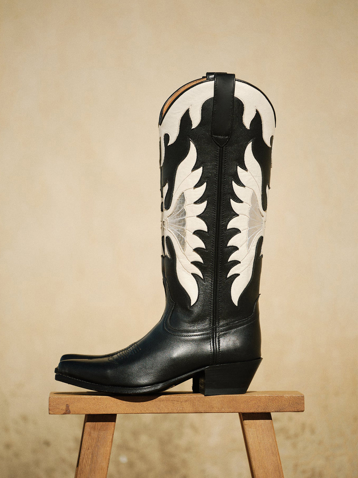 Black Snip-Toe White Eagle Inlay Wide Calf Knee High Tall Cowgirl Boots