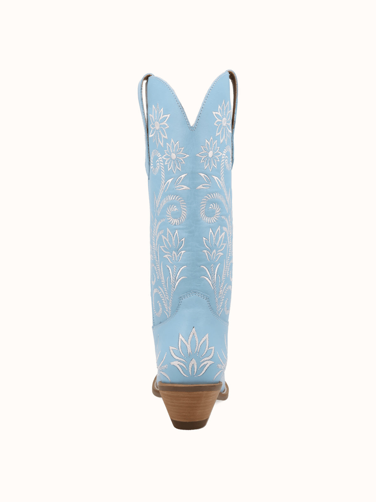Blue Snip-Toe White Flowers Embroidery Chic Mid Calf Cowgirl Boots