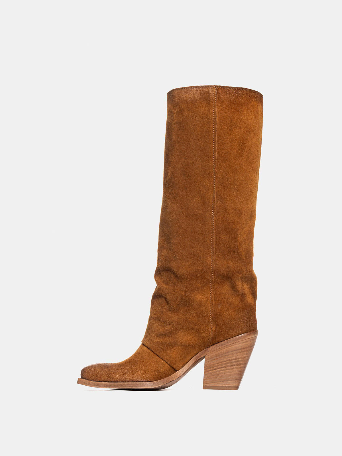 Brown Faux Suede Snip-Toe Side Fringe Wide Calf Knee High Cowgirl Boots