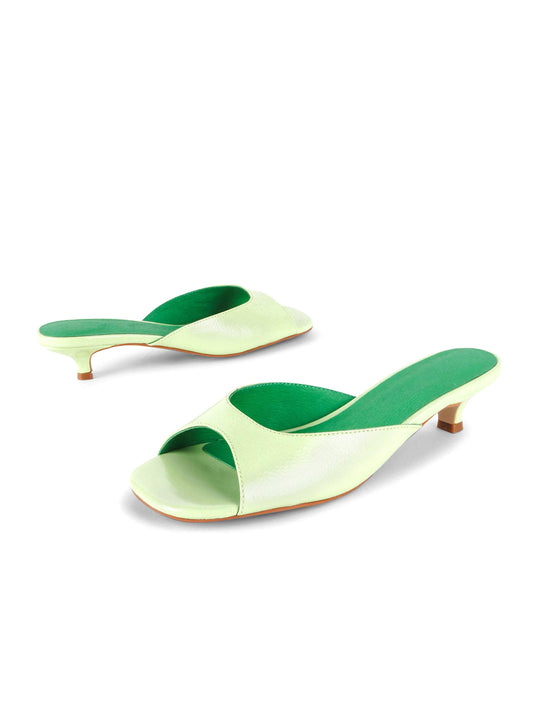 Patent Mint Green Peep Square-Toe Backless Kitten Heels