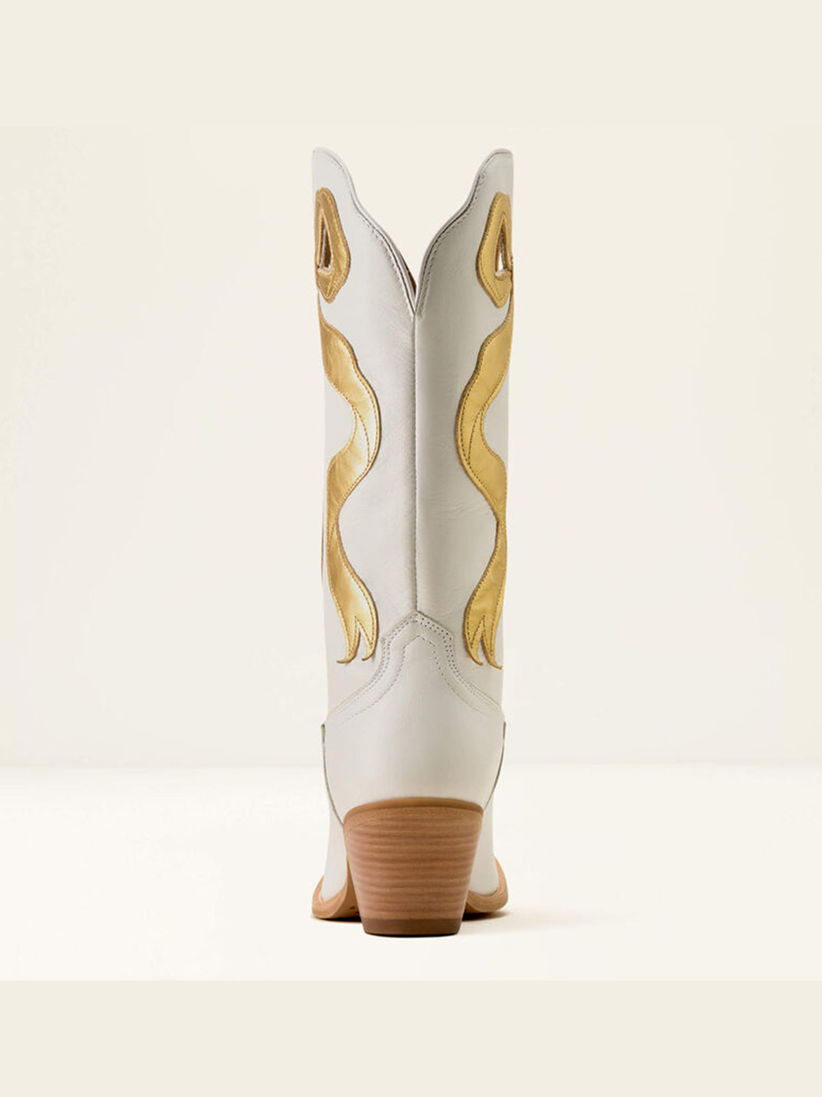 Ivory Almond-Toe Gold Side Big Bow Applique Mid Calf Cowgirl Boots