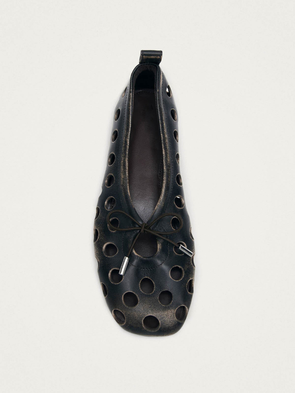 Brown Square-Toe Cut Out And Front Bow Chic Ballet Flats