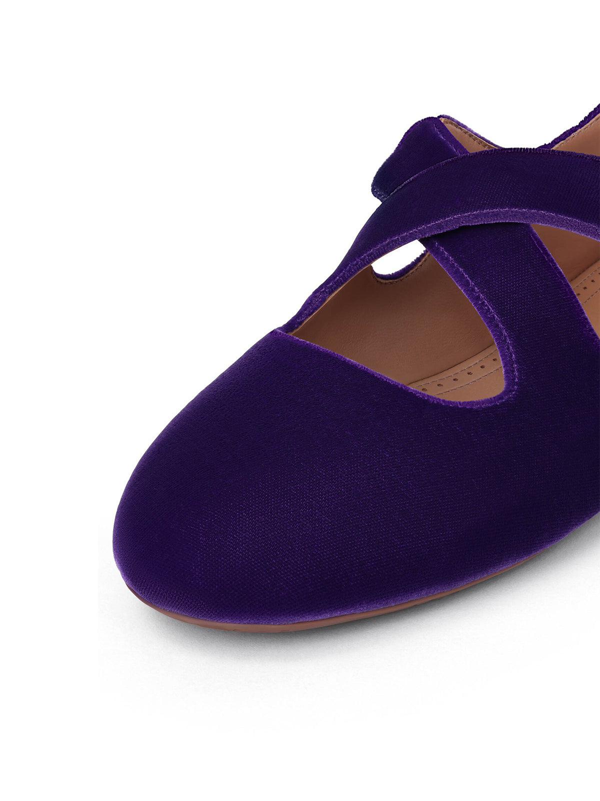 Purple Velvet Round-Toe Criss Cross Strap Ballet Flats