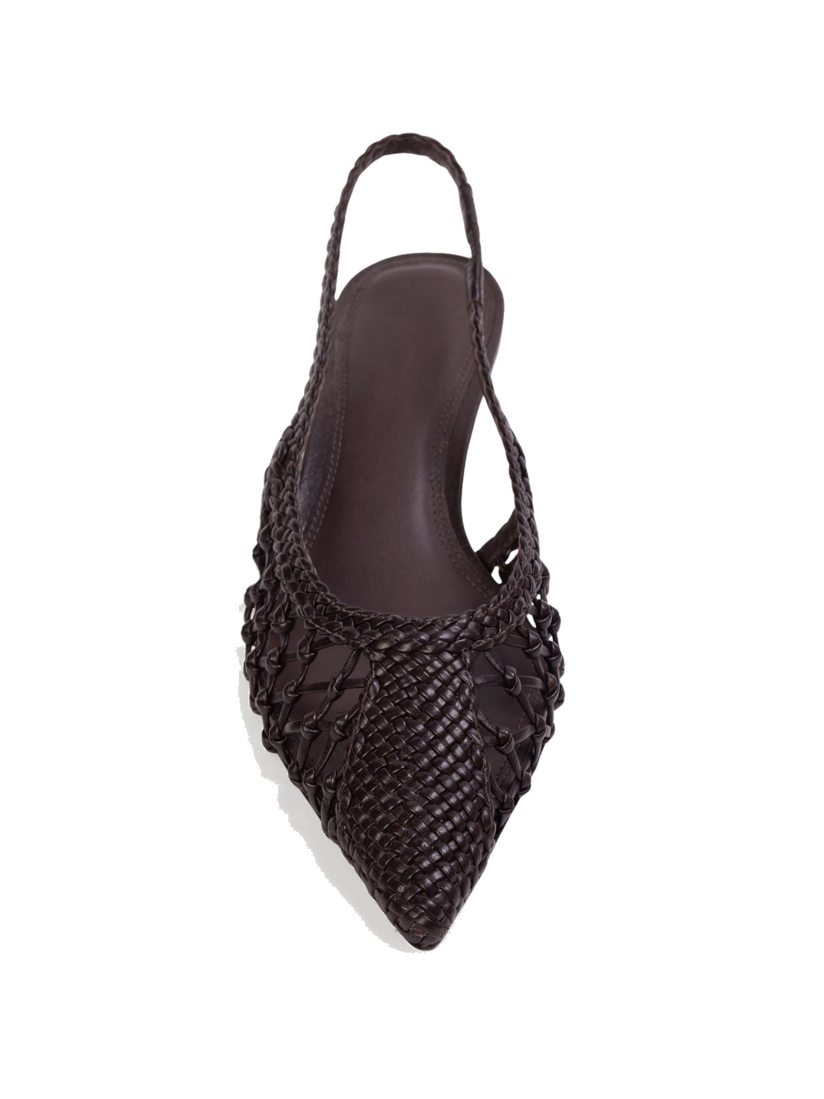 Black Woven Vegan Leather Pointed-Toe Slingback Kitten Heels