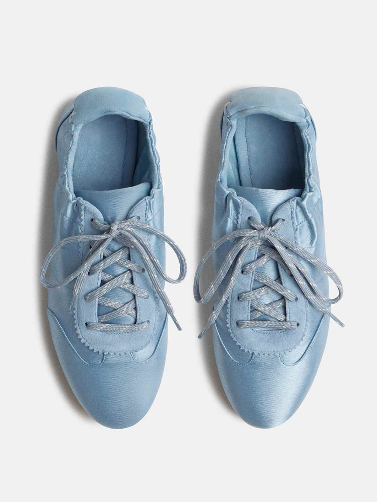 Blue Satin And Cow Suede Lace-Up Chic Flats Sneakers
