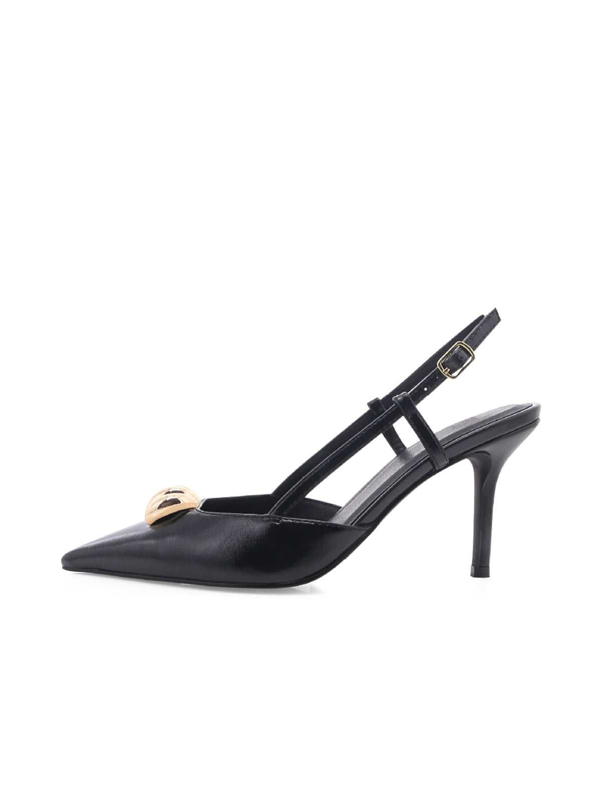 Black Pointed-Toe Embellished Toe Slingback High Heels