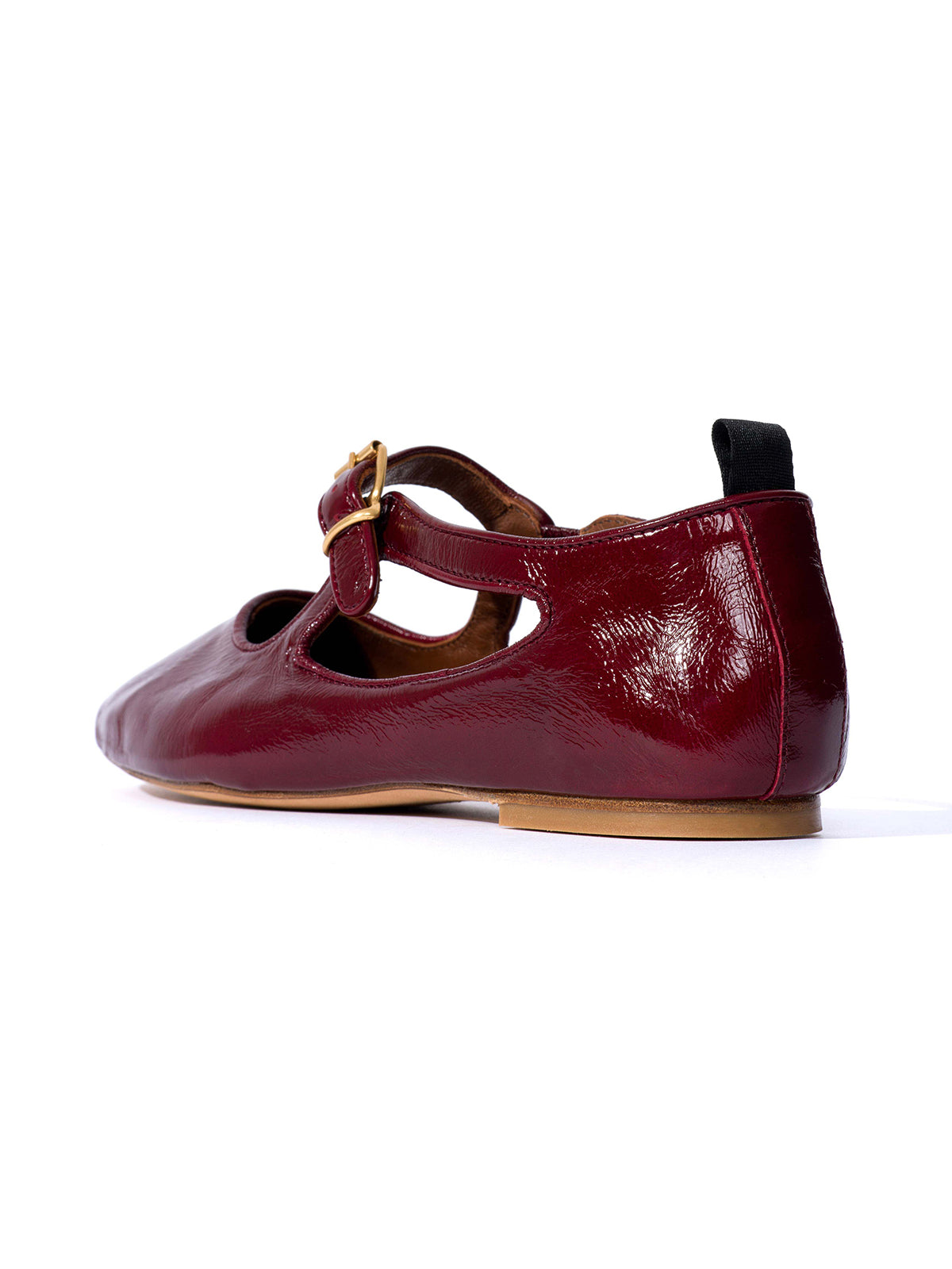 Square-Toe Buckle Strap Chic Flats - Dark Red
