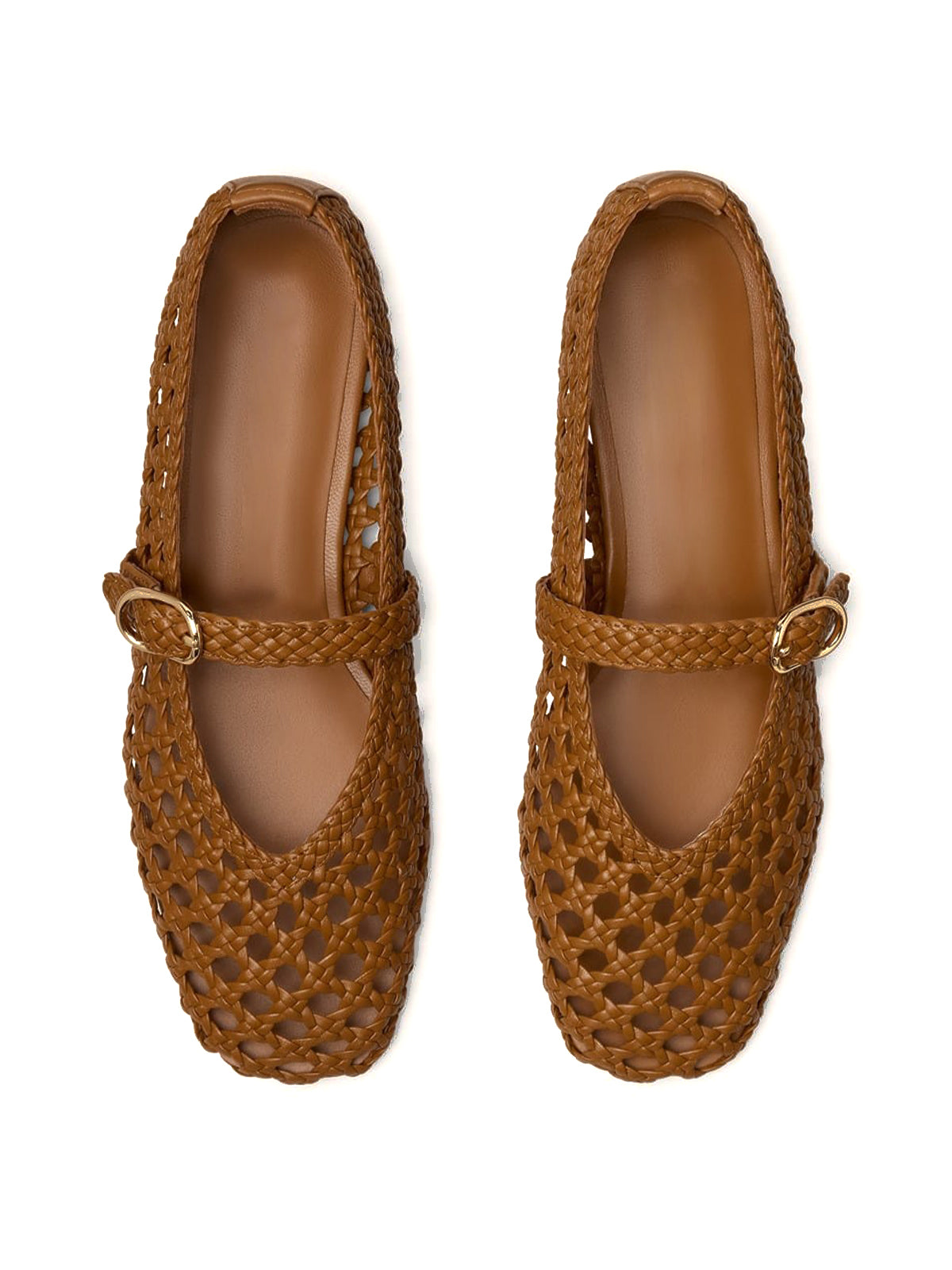 Brown Woven Vegan Leather Square-Toe Chic Classic Flats