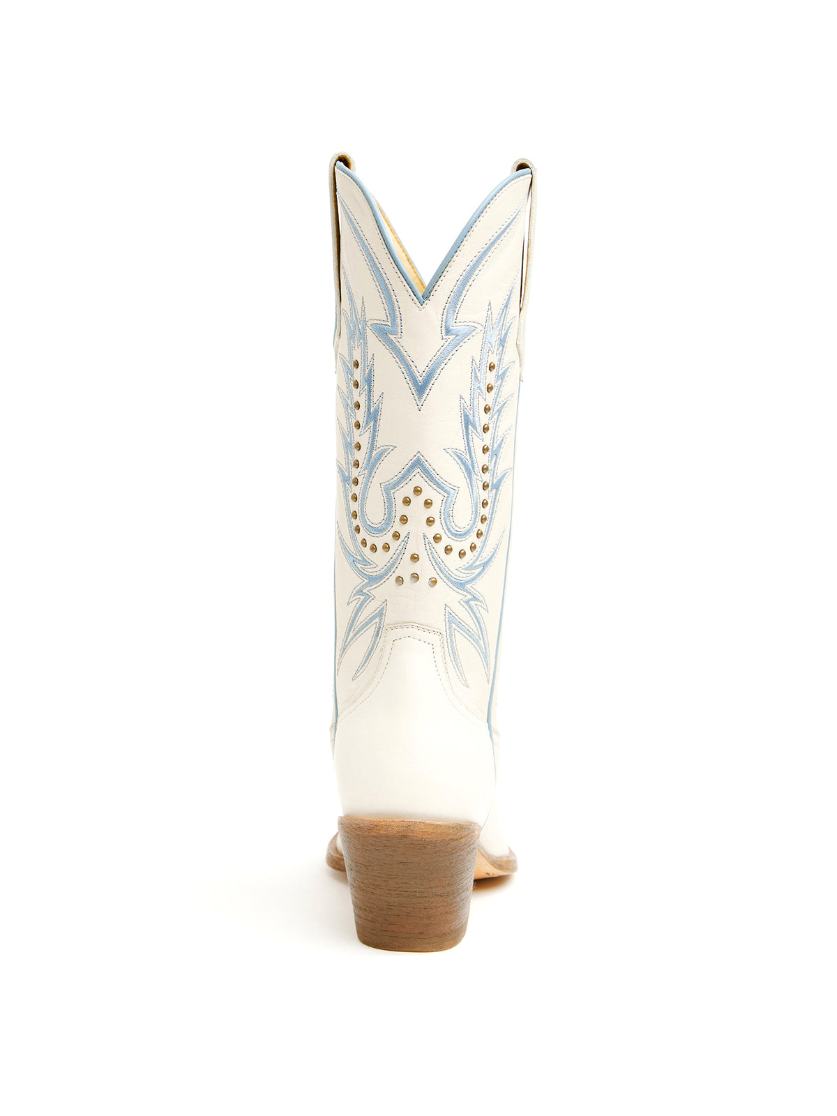 Ivory Round-Toe Chic Embroidery And Studs Mid Calf Cowgirl Boots