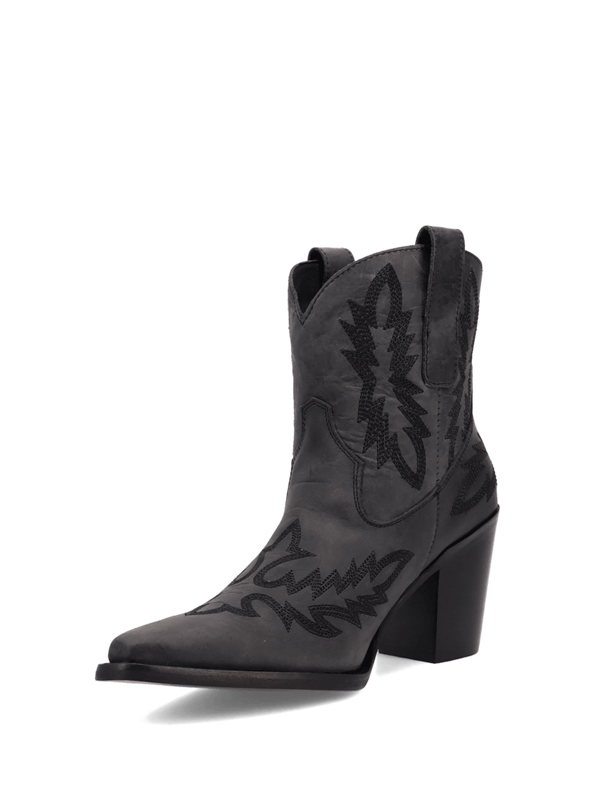 Black Snip-Toe Classic Embroidery Western Ankle Cowgirl Boots