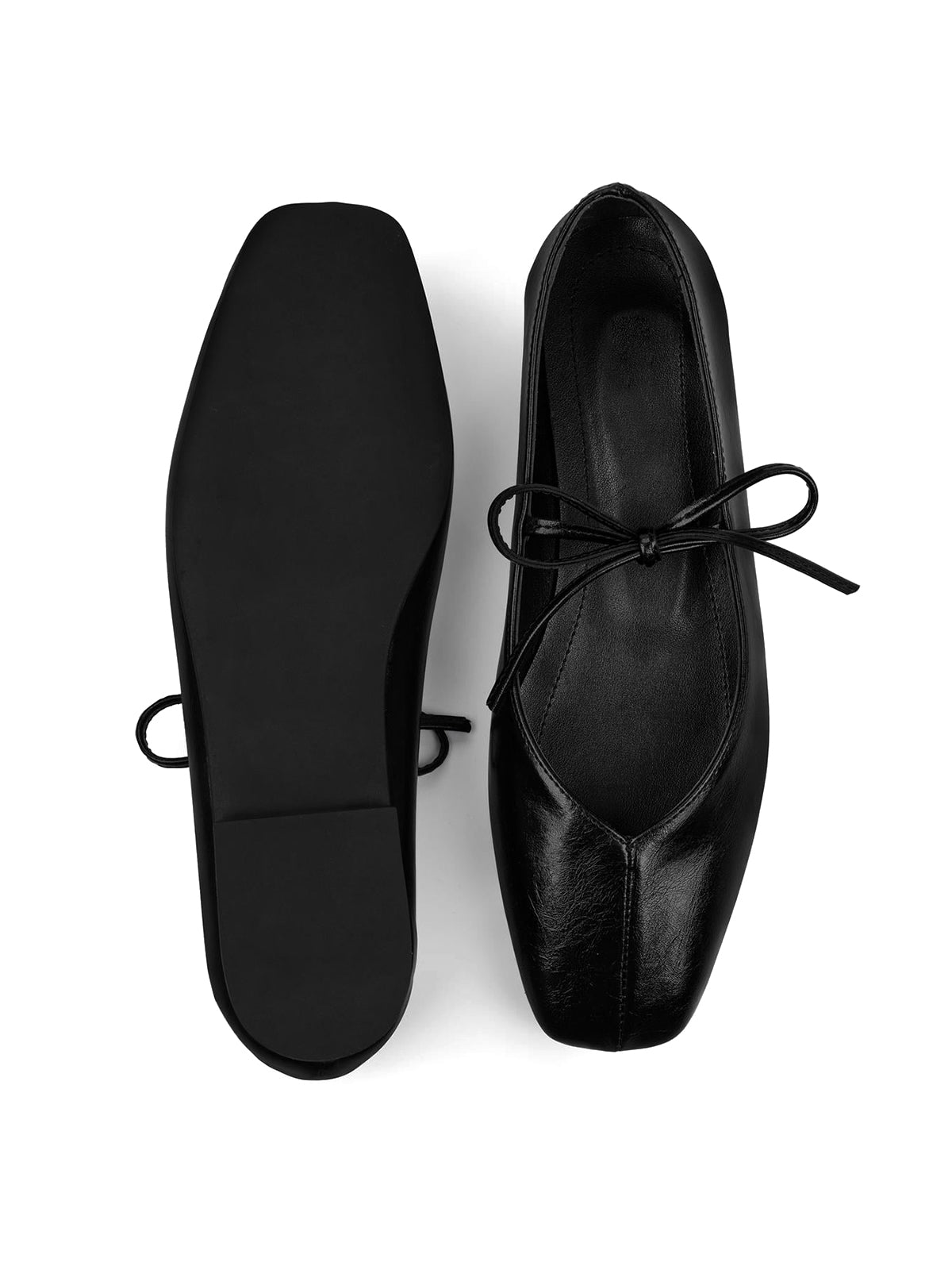 Black Square-Toe Chic Bridge Strap Slip-On Stylish Flats