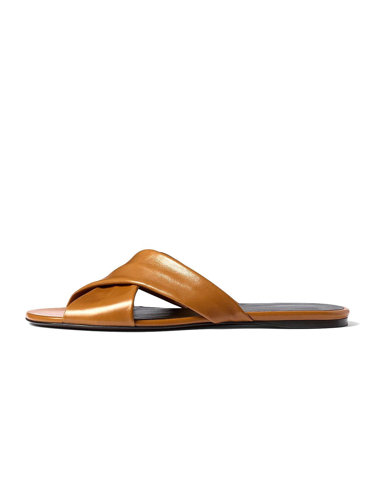 Brown Square-Toe Cris-Crossed Straps Slip-On Flat Sandals