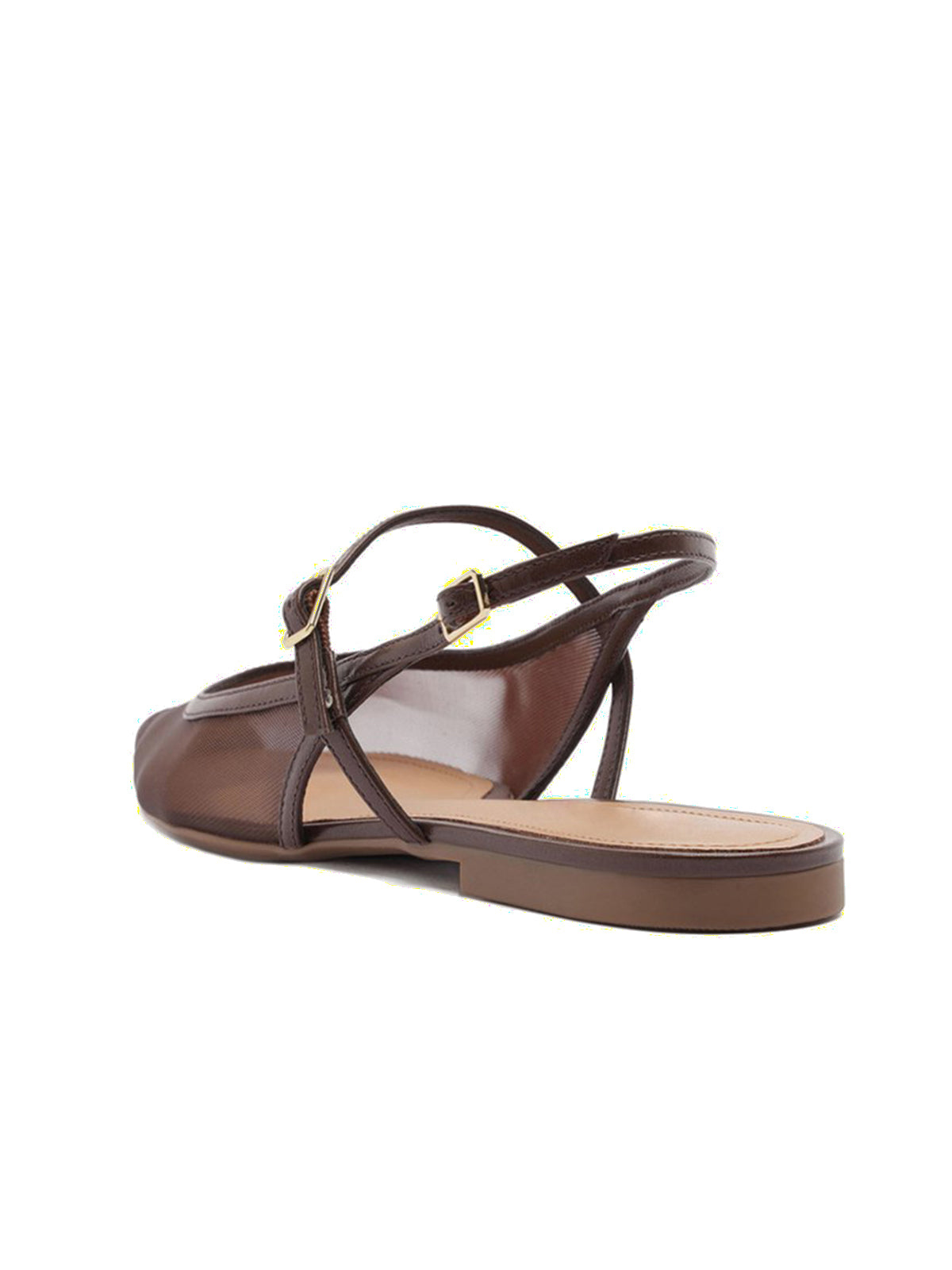 Maroon Mesh And Vegan Leather Pointed-Toe Buckle Slingback Flats