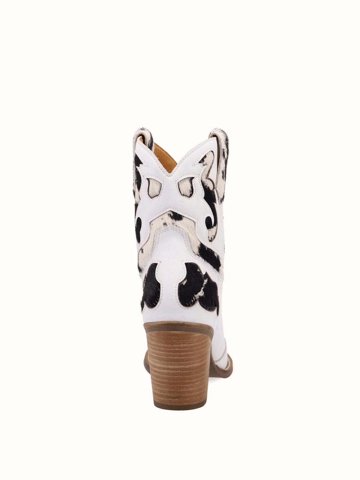 White And Cow Pattern Snip-Toe Sleek Ankle Cowgirl Boots