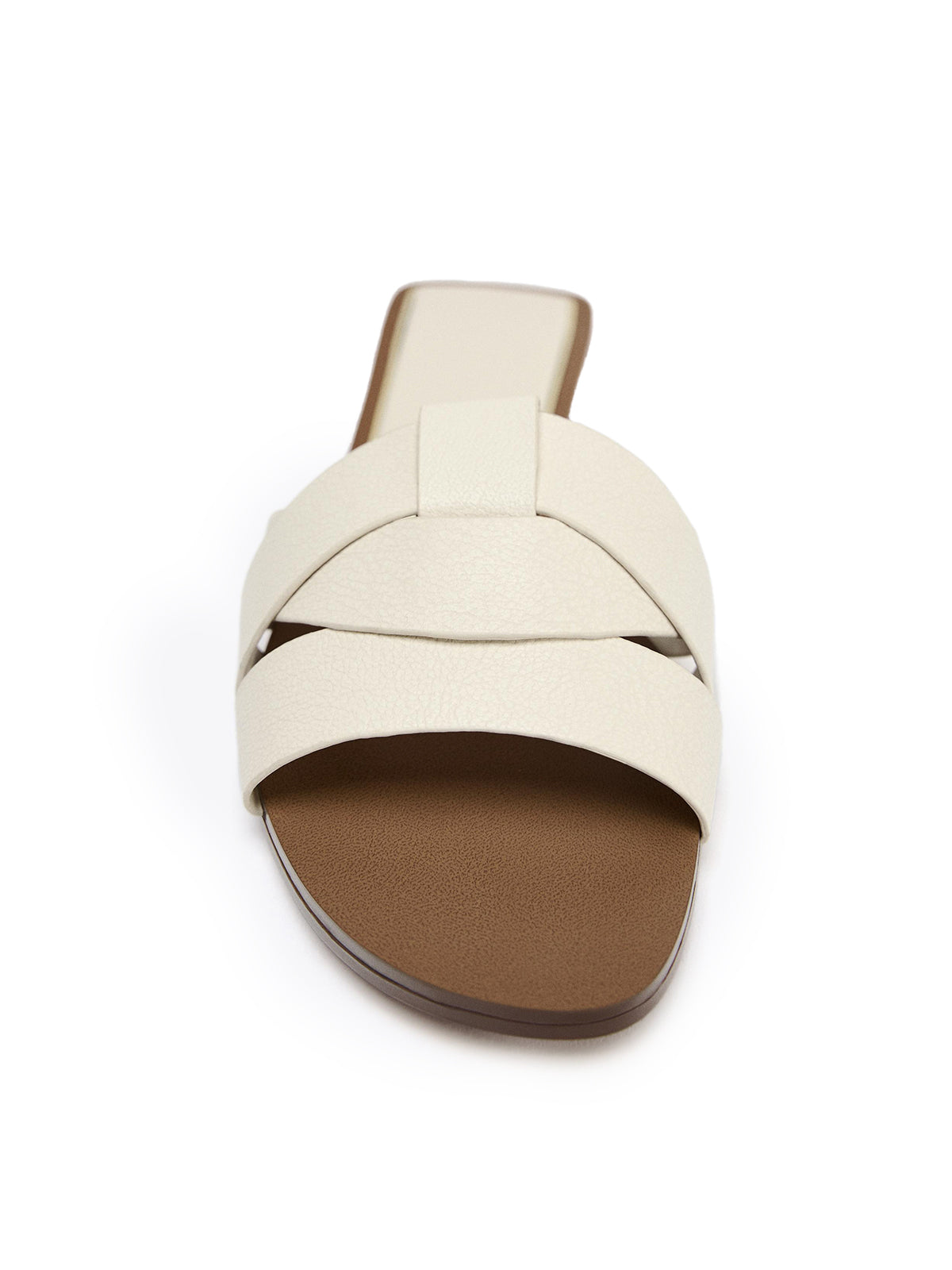 Front Crossover Strap Round-Toe Flat Sandals - White