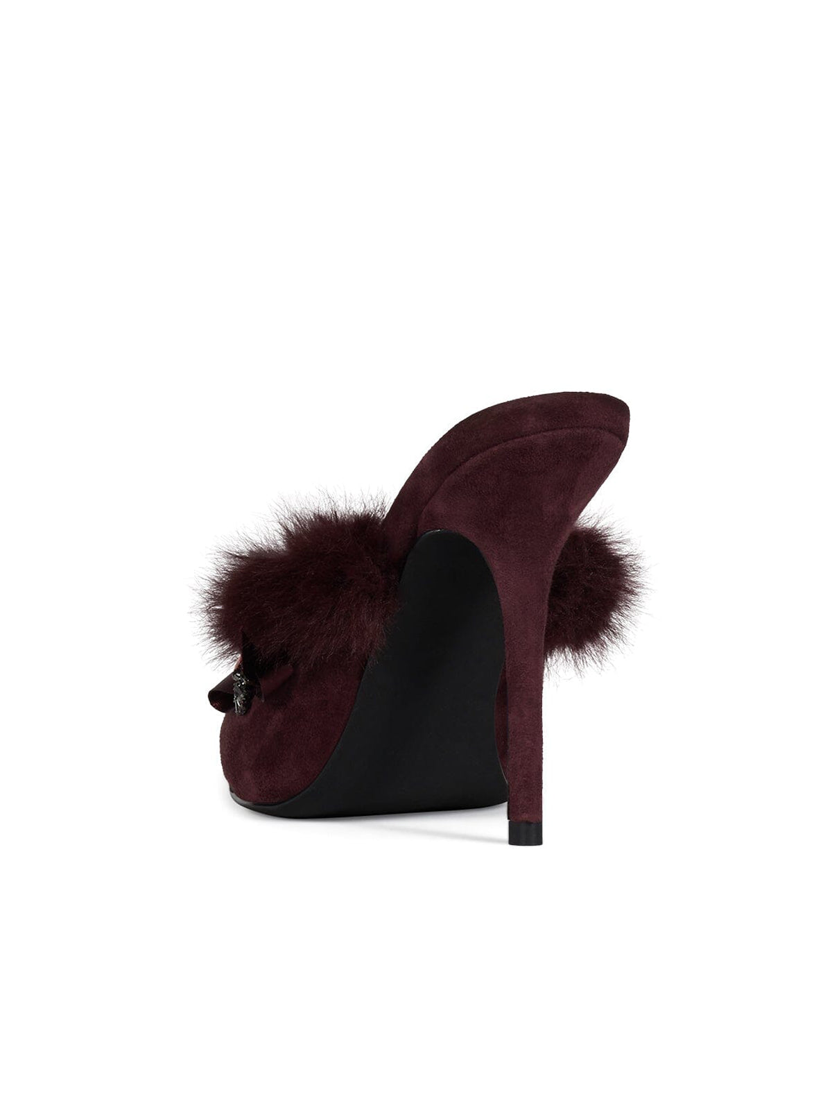 Wine Red Faux Suede Pointed-Toe Plush Detail Backless High Heels