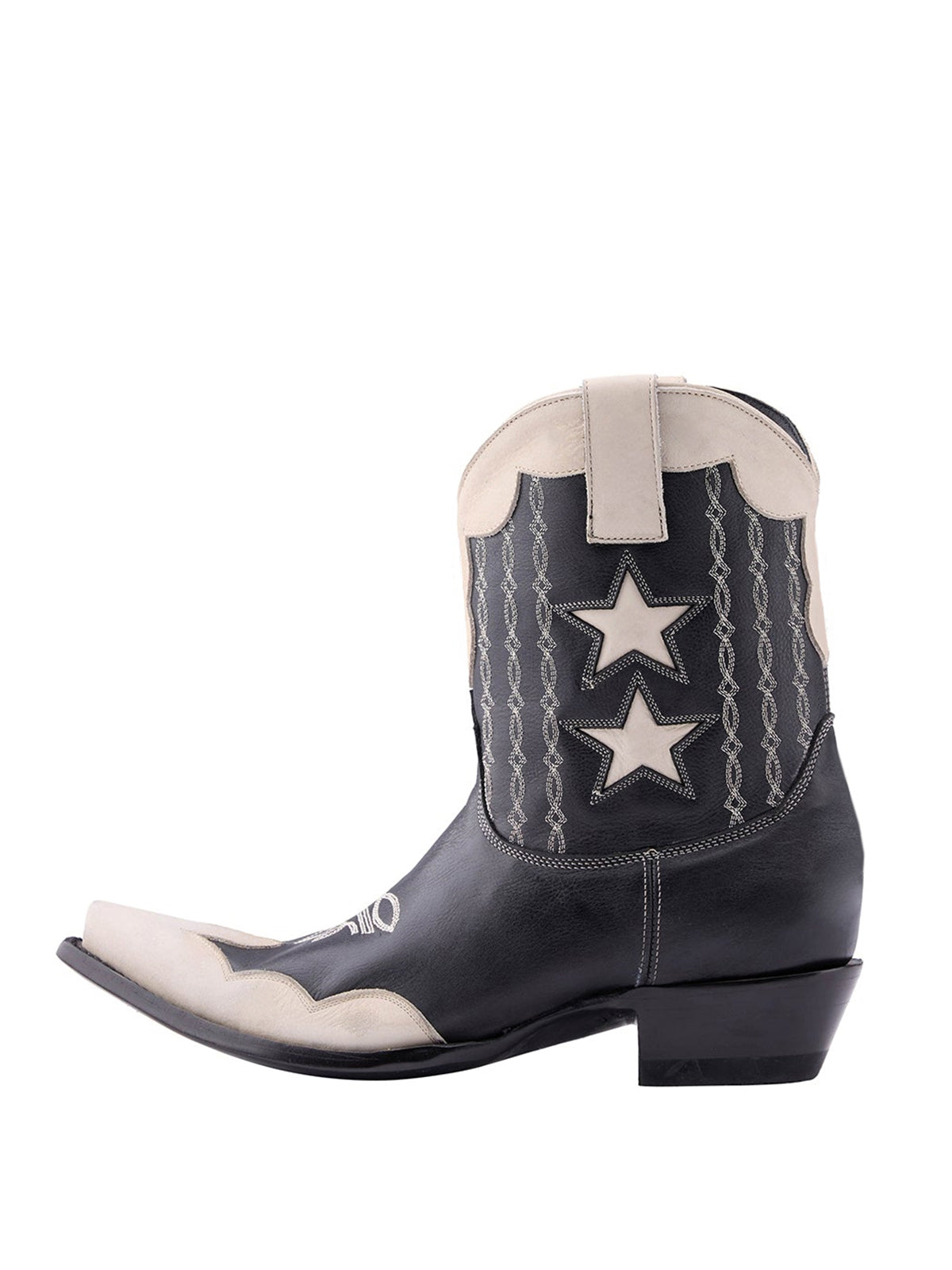 Snip-Toe Stars Inlay Chic Embroidery Ankle Cowgirl Boots - Black And Ivory