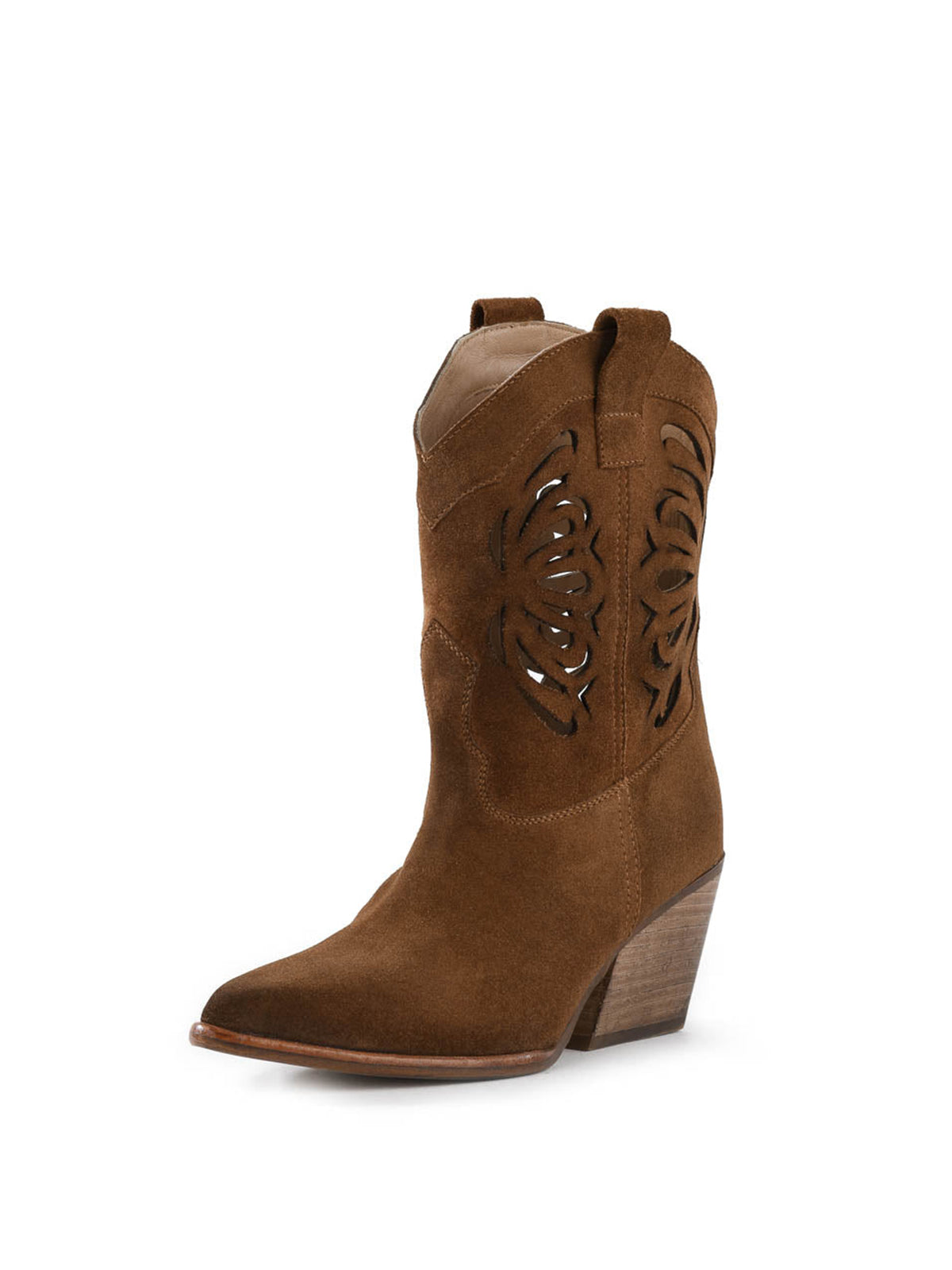 Brown Faux Suede Pointed-Toe Chic Cutout Ankle Cowgirl Boots