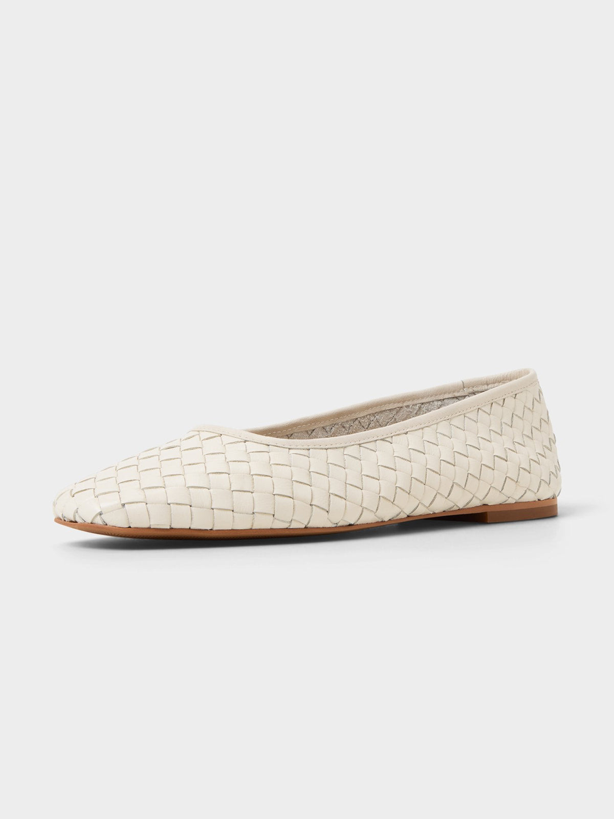 Ivory Woven Vegan Leather Square-Toe Simple And Classic Ballet Flats