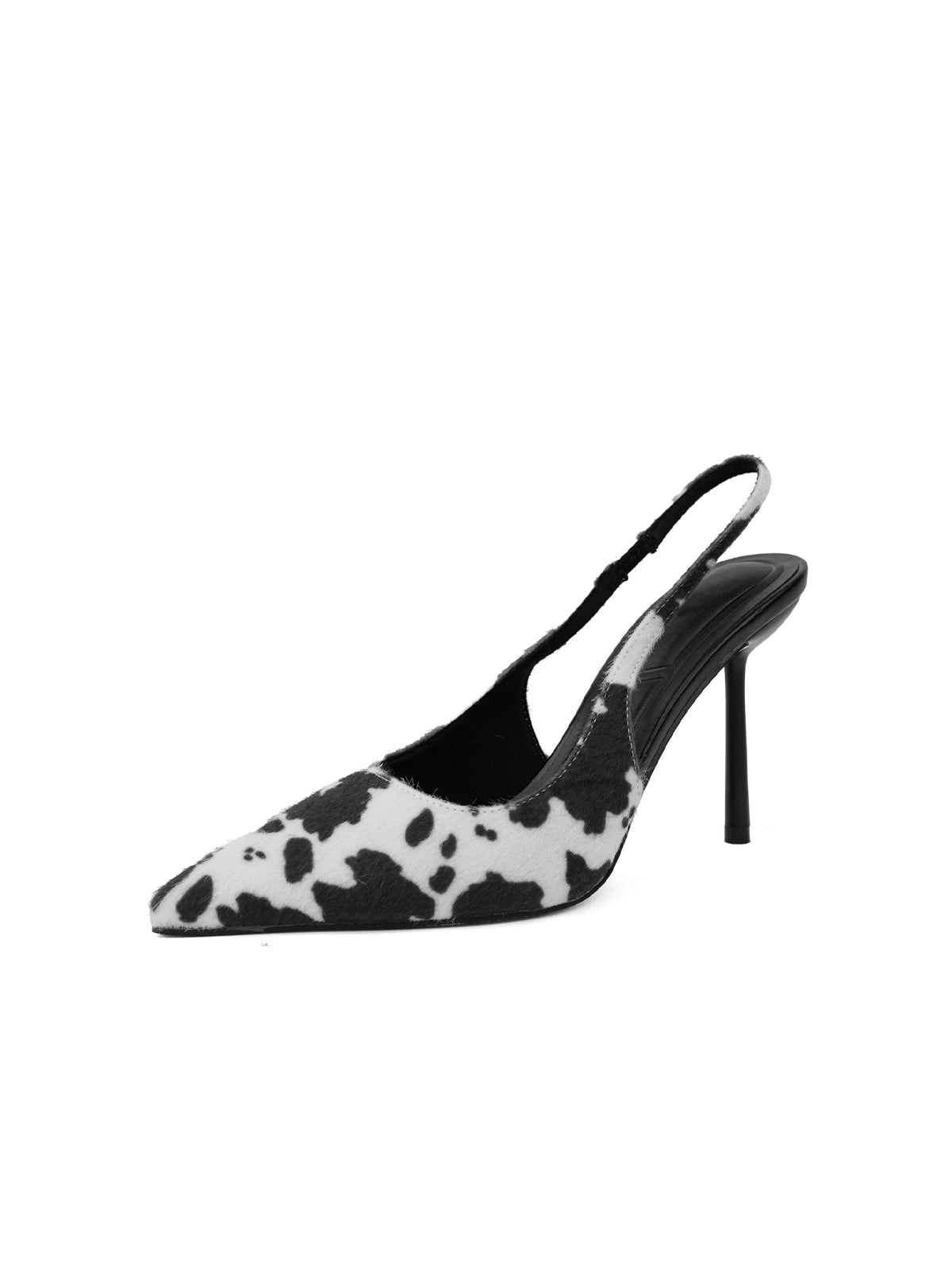 Black Cow Print Pointed-Toe Classic Slingback High Heels