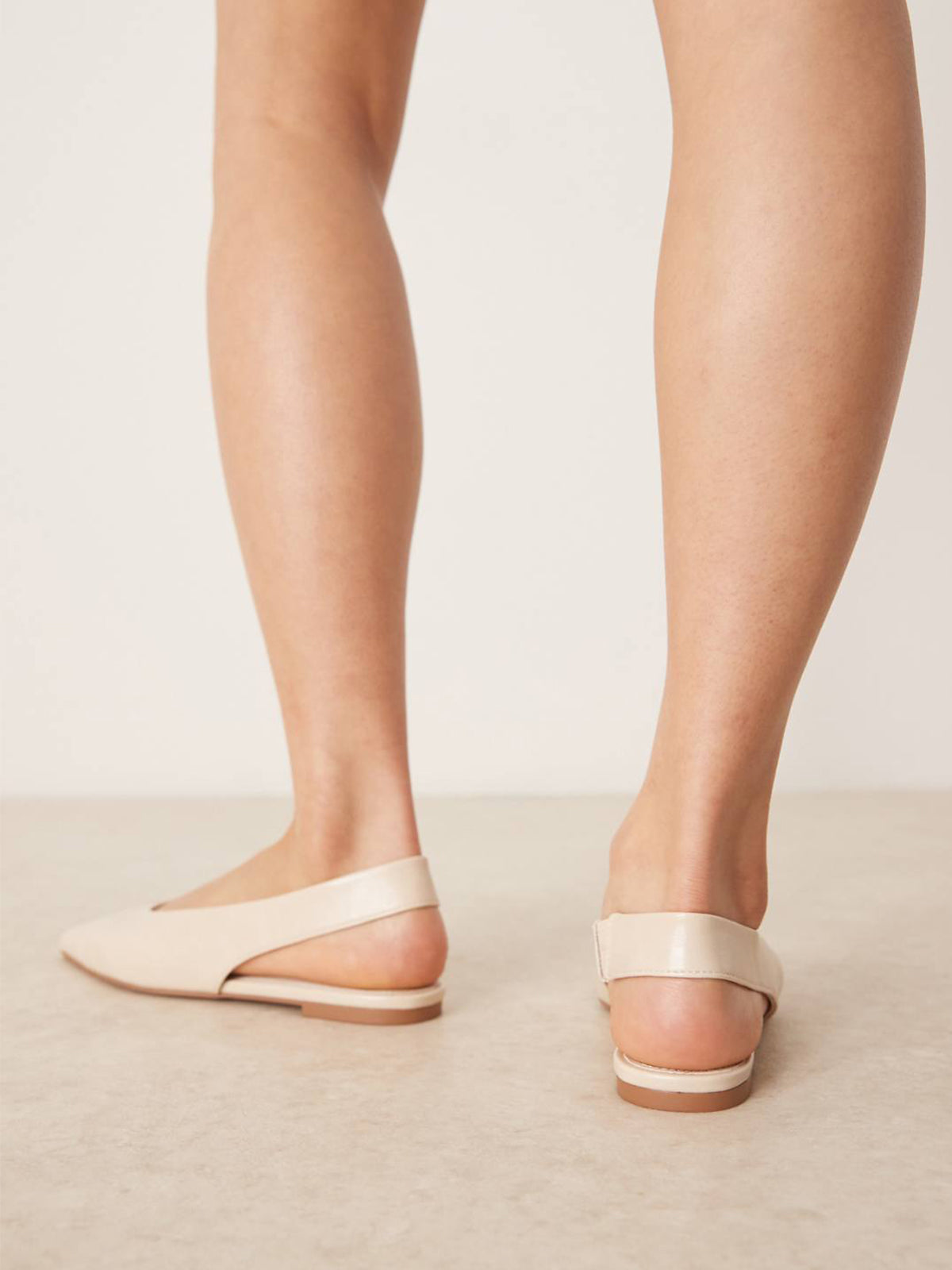 White Pointed-Toe Elasticated Slingback Strap Flats