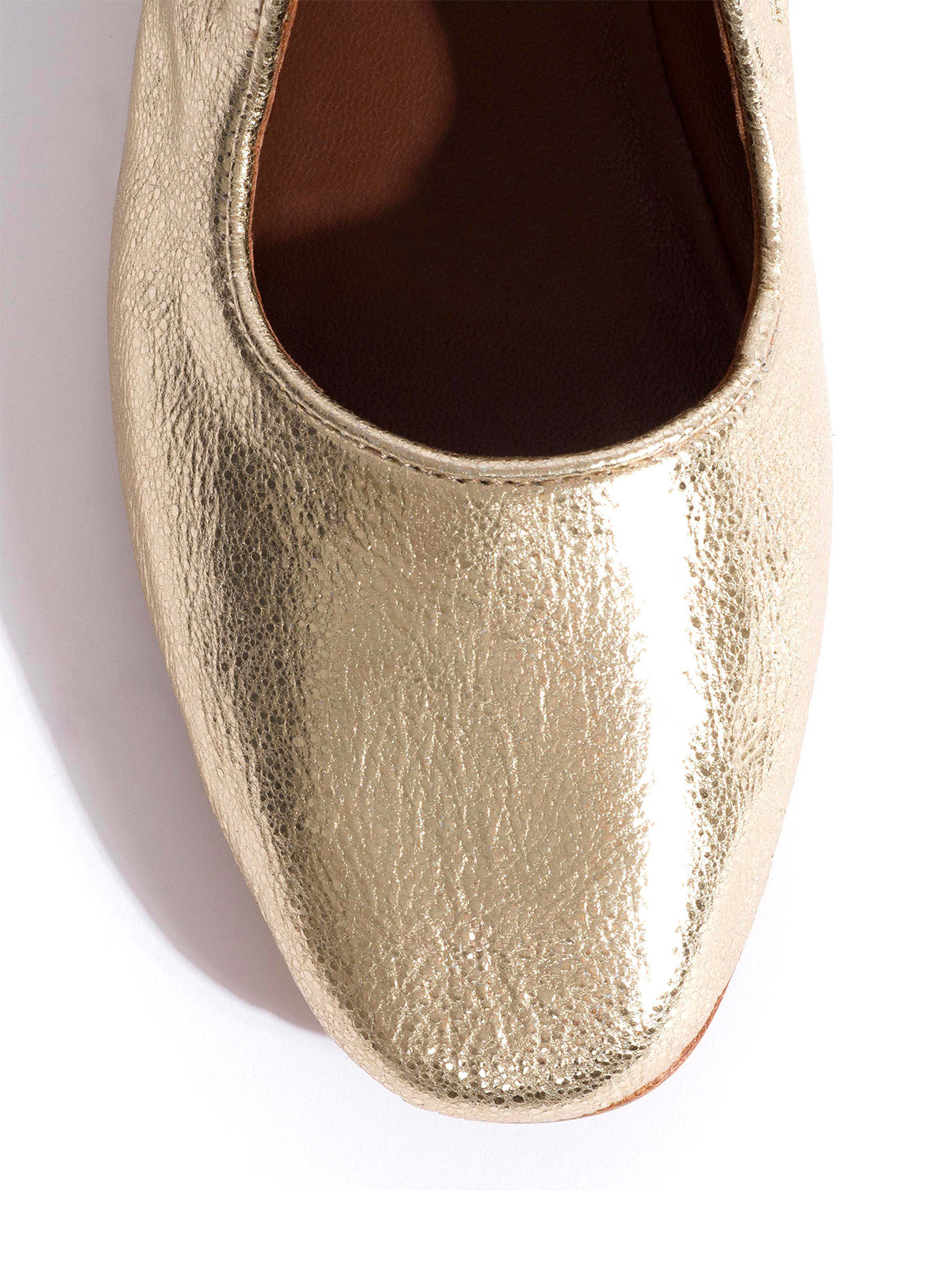 Square-Toe Buckle Strap Chic Flats - Metallic Gold