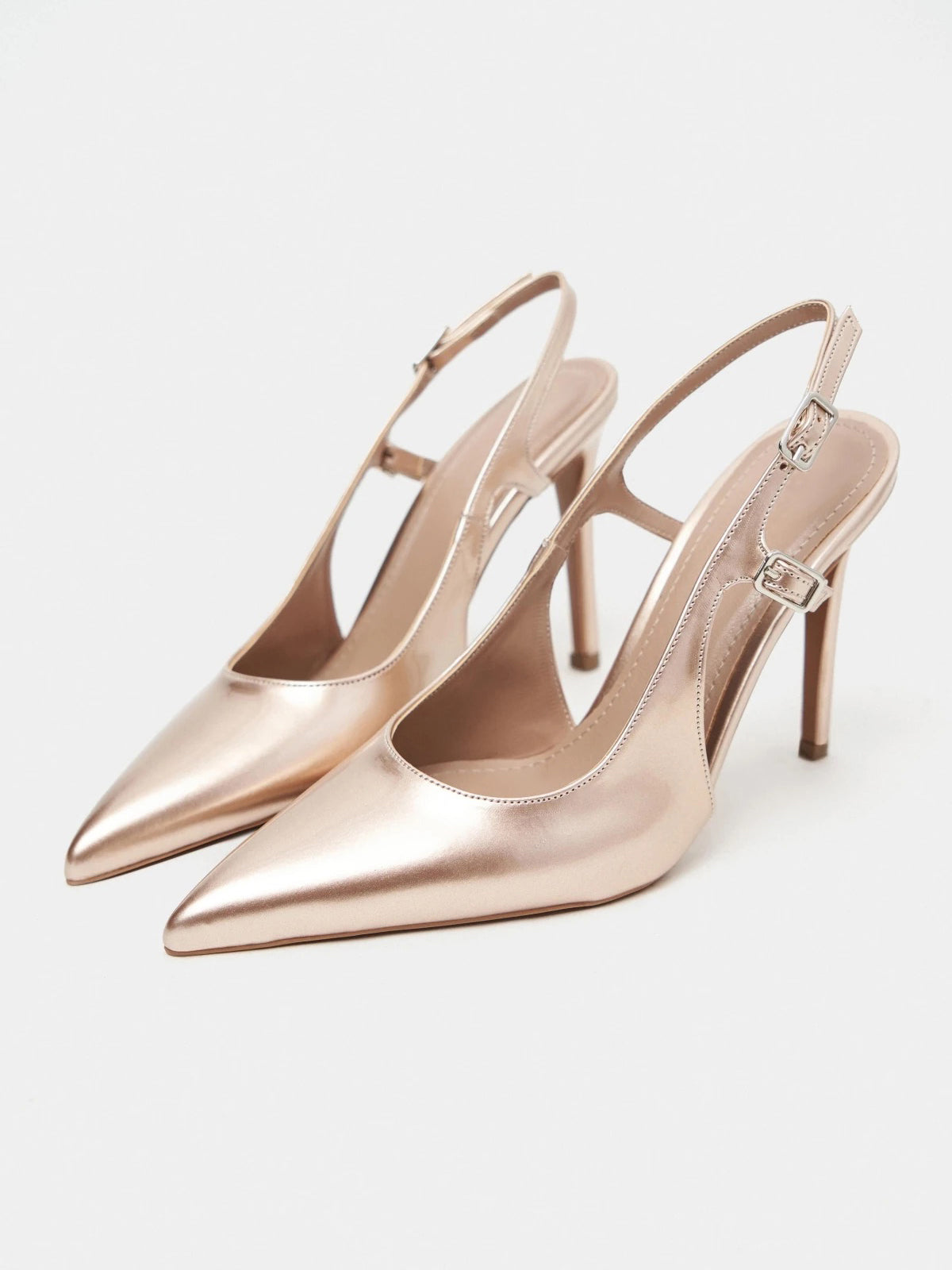 Pointed-Toe Buckle Back Strap Chic High Heels - Metallic Gold
