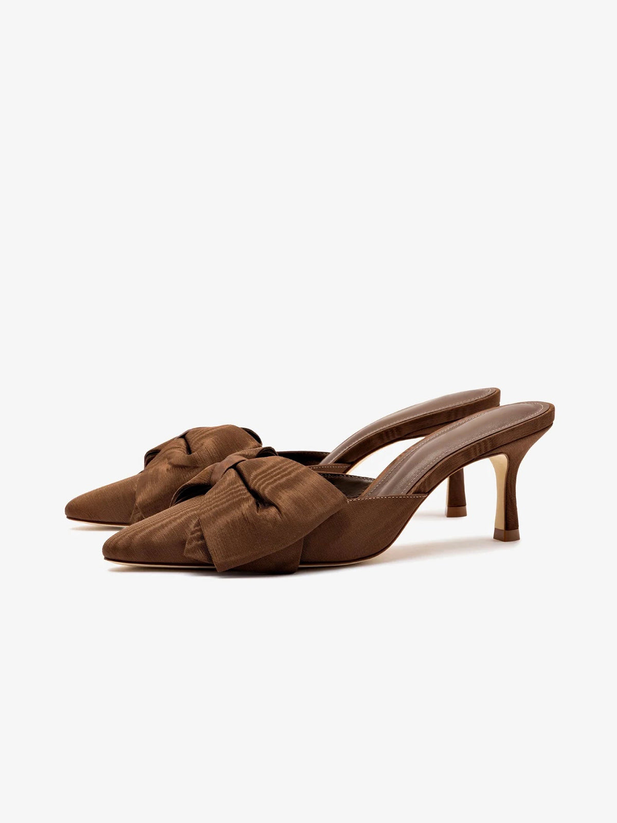 Cinnamon Satin Pointed-Toe Big Front Bow High Heels